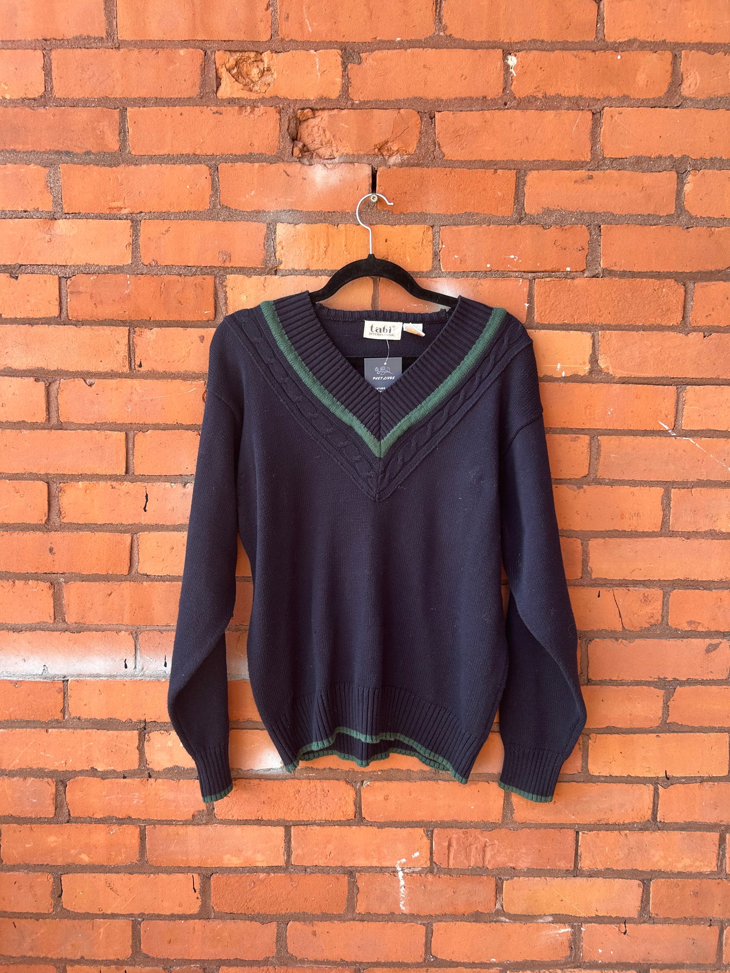 90’s Vintage Navy & Green Cotton Tennis Sweater / Size S