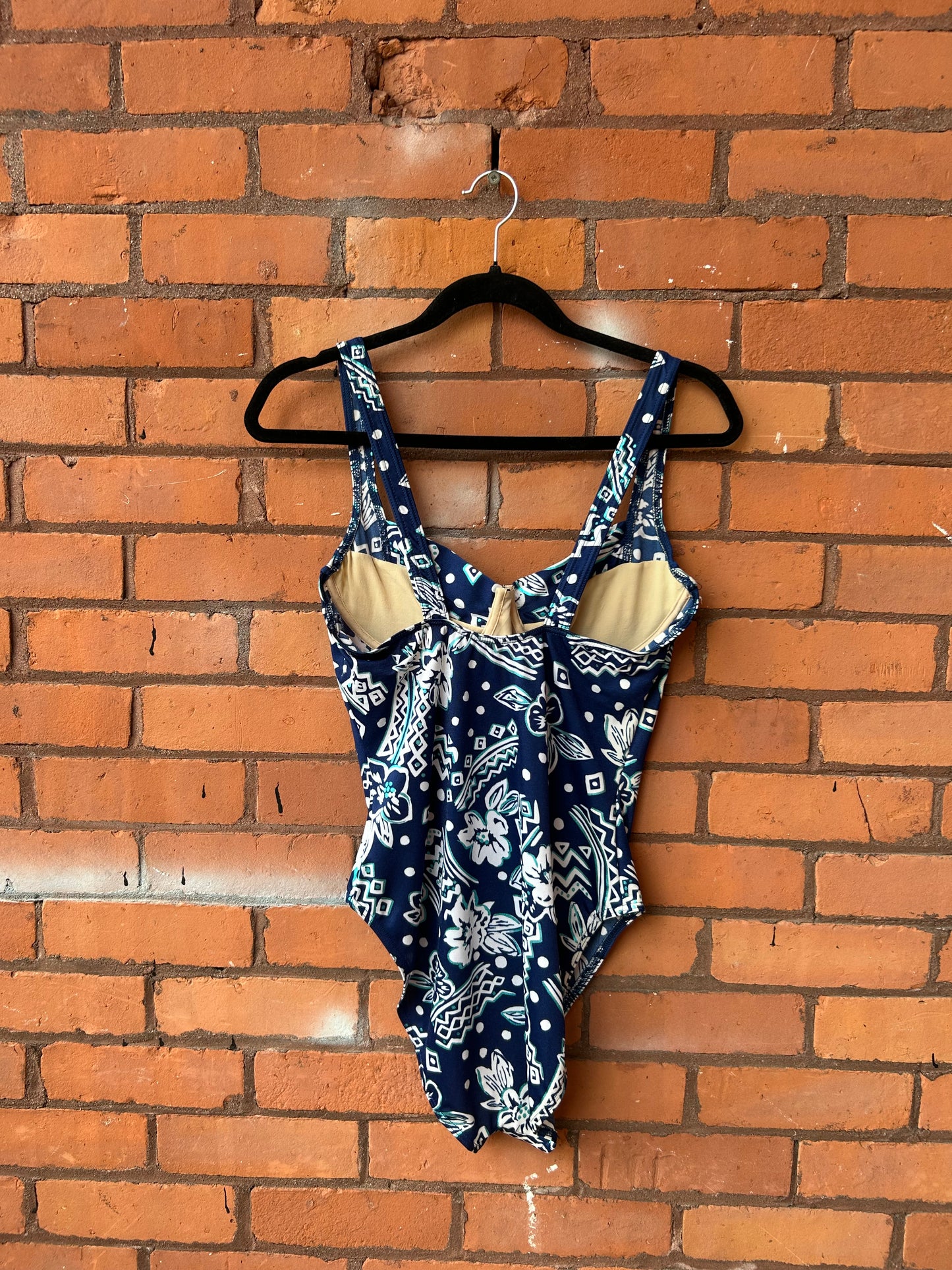 90’s Vintage Blue Floral Swim Suit / Size L