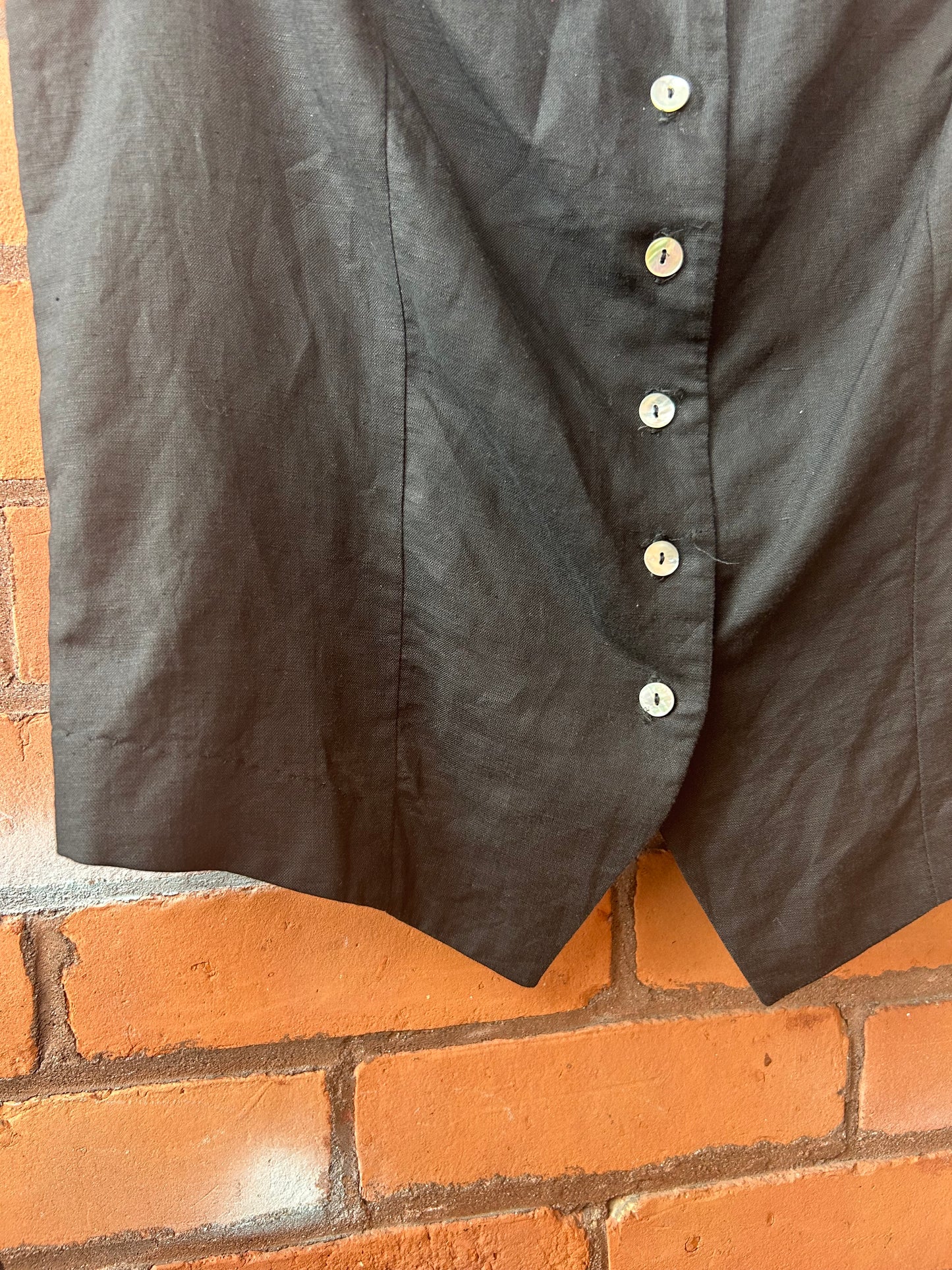 90’s Vintage Black Linen Vest / Size M