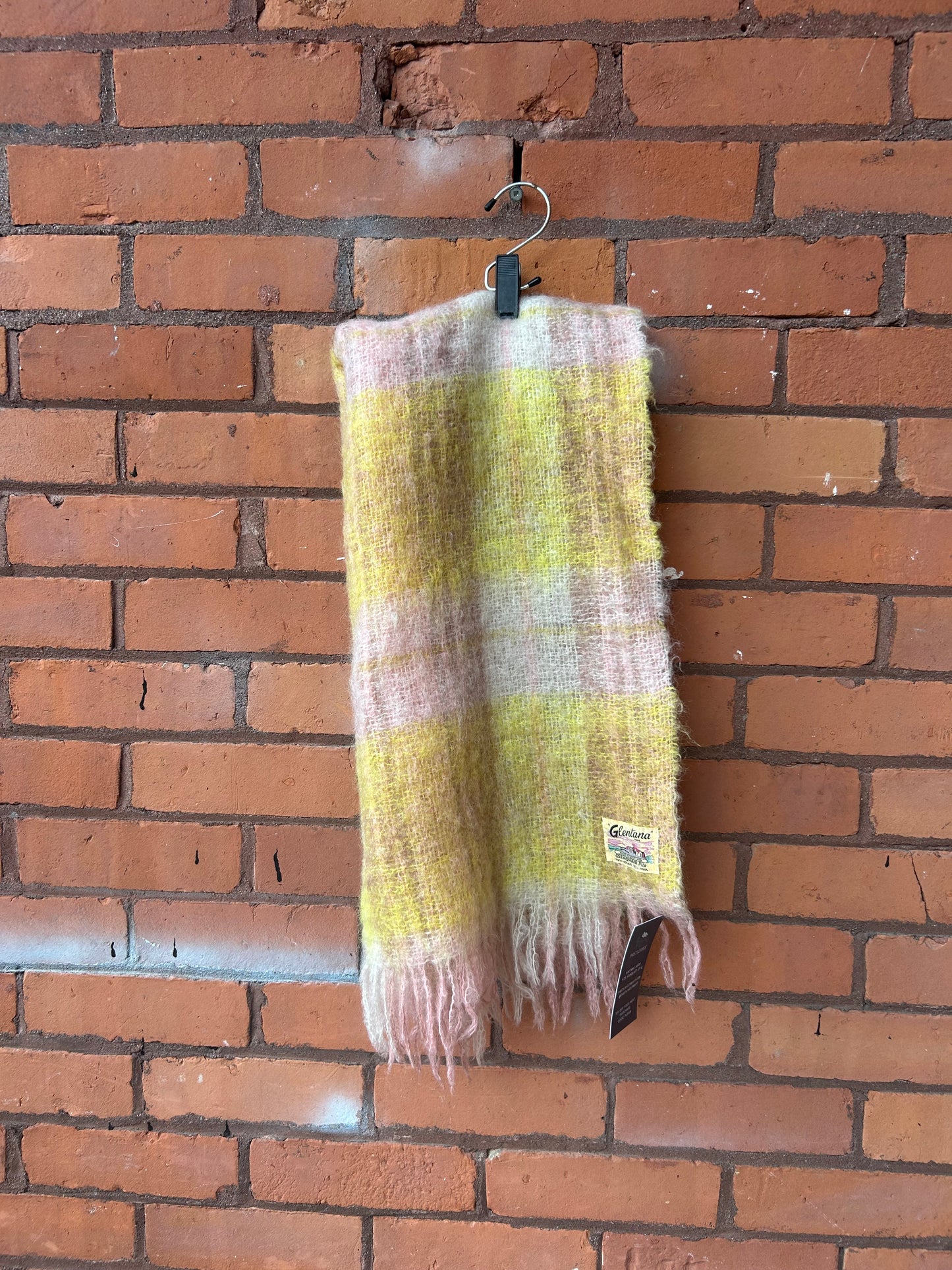 70’s Vintage Yellow & Pink Woven Mohair Blanket Scarf