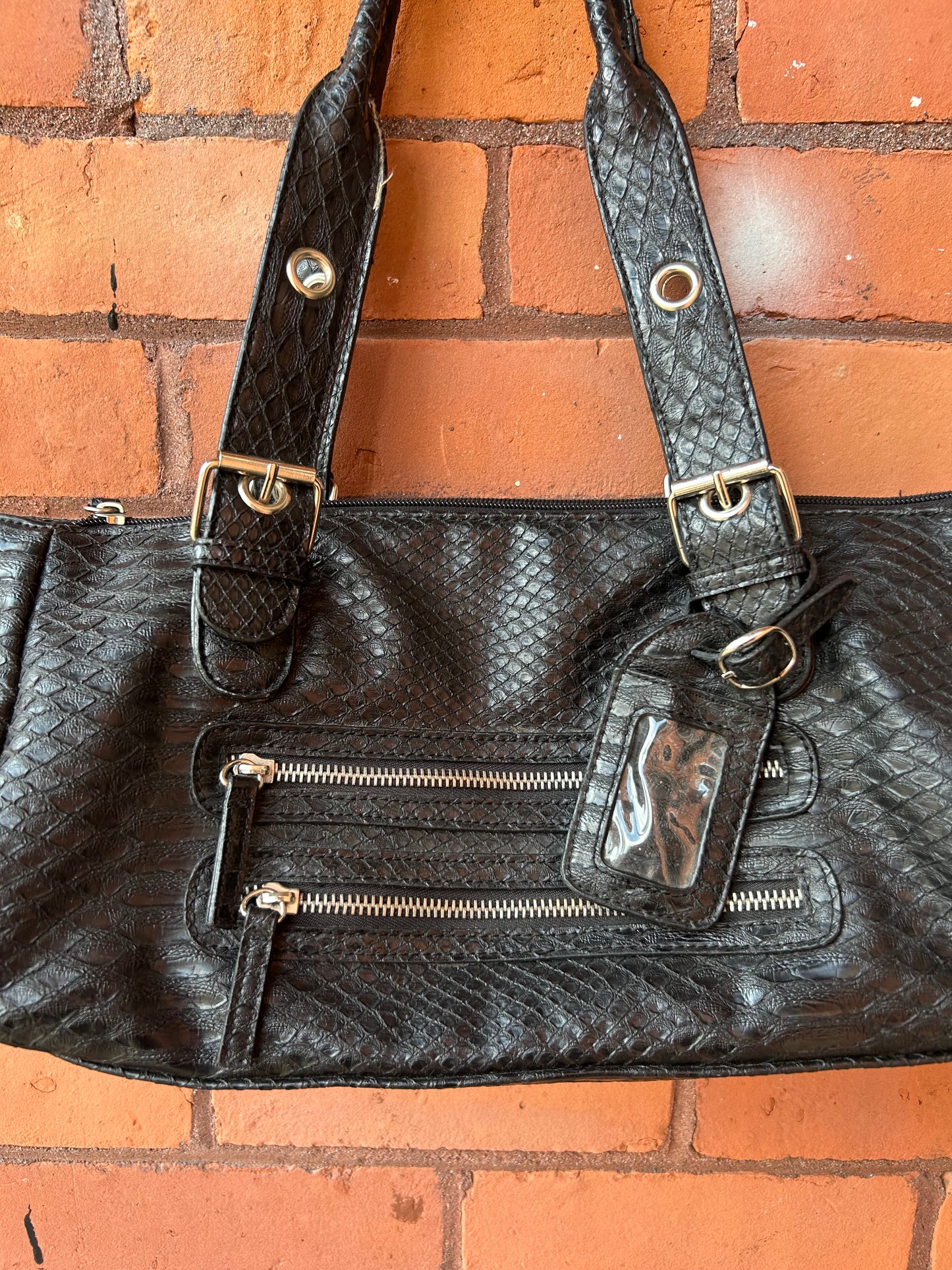 Y2K Vintage Black Faux Snake Skin Shoulder Purse