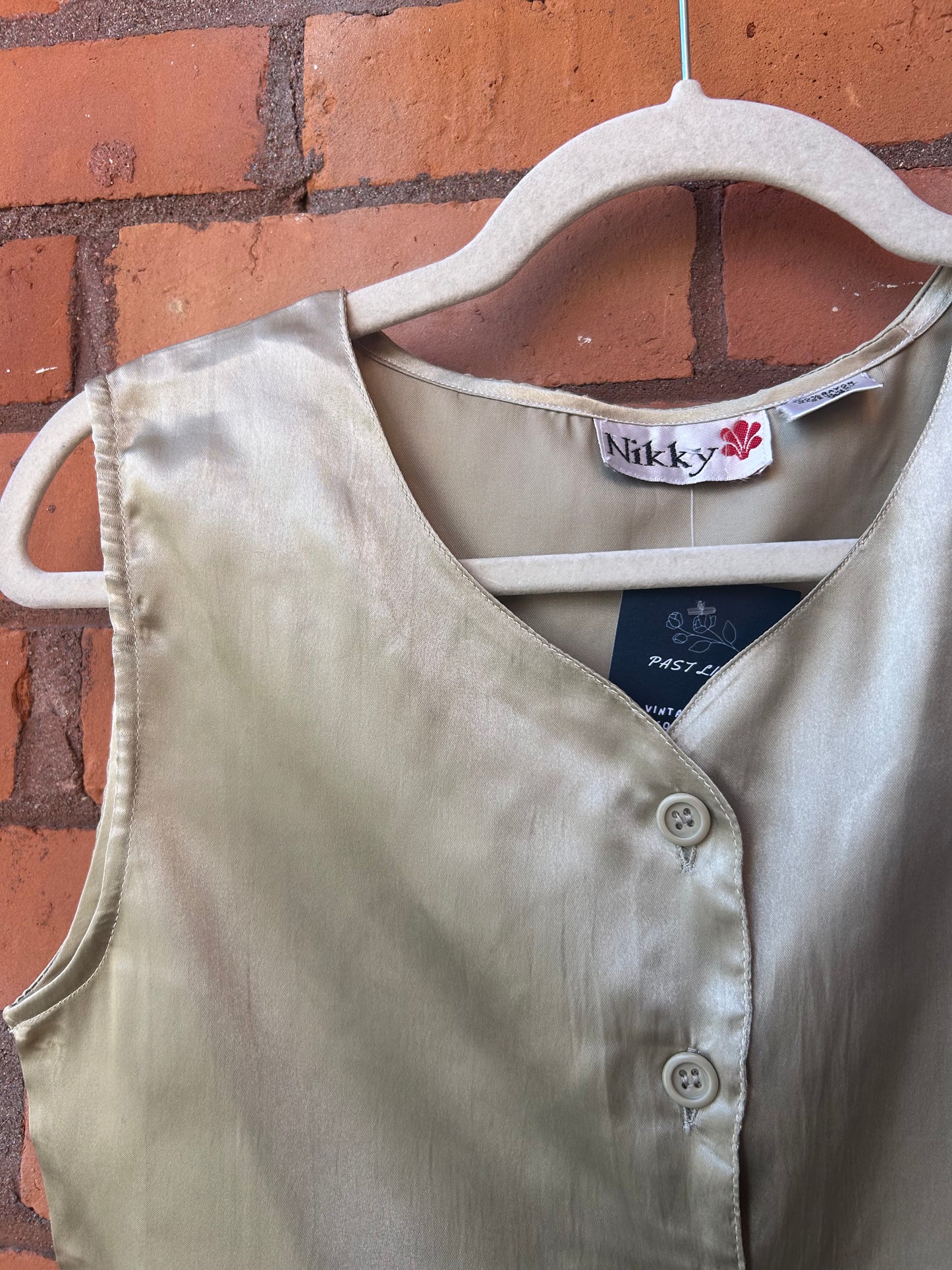 90’s Vintage Beige Satin Vest Top / Size XS - S