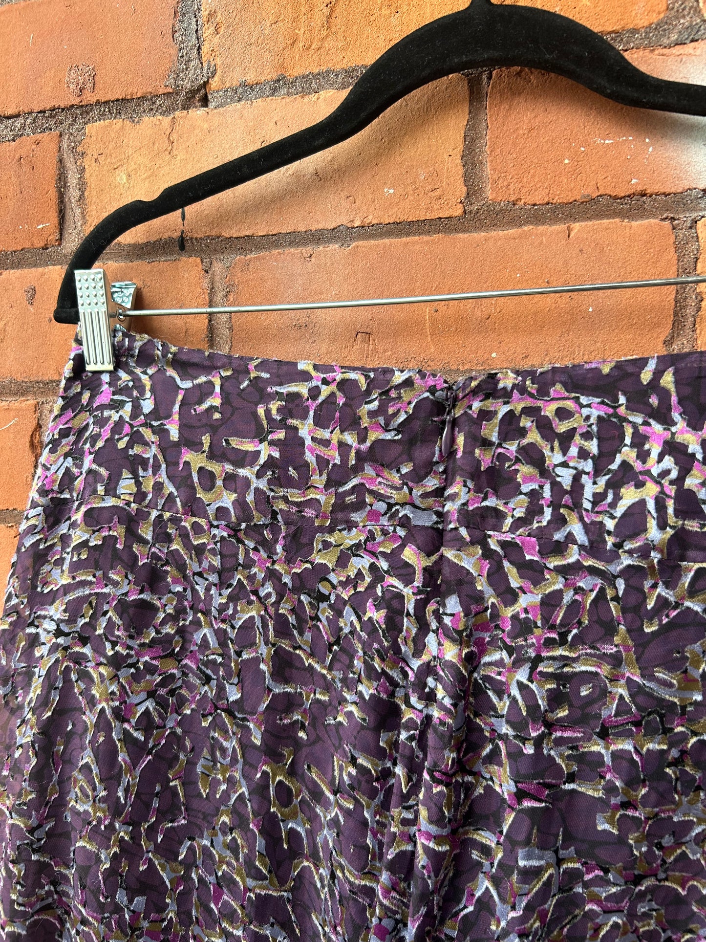 90’s Vintage Purple Velvet Burnout Silk Midi Skirt / 32 Waist
