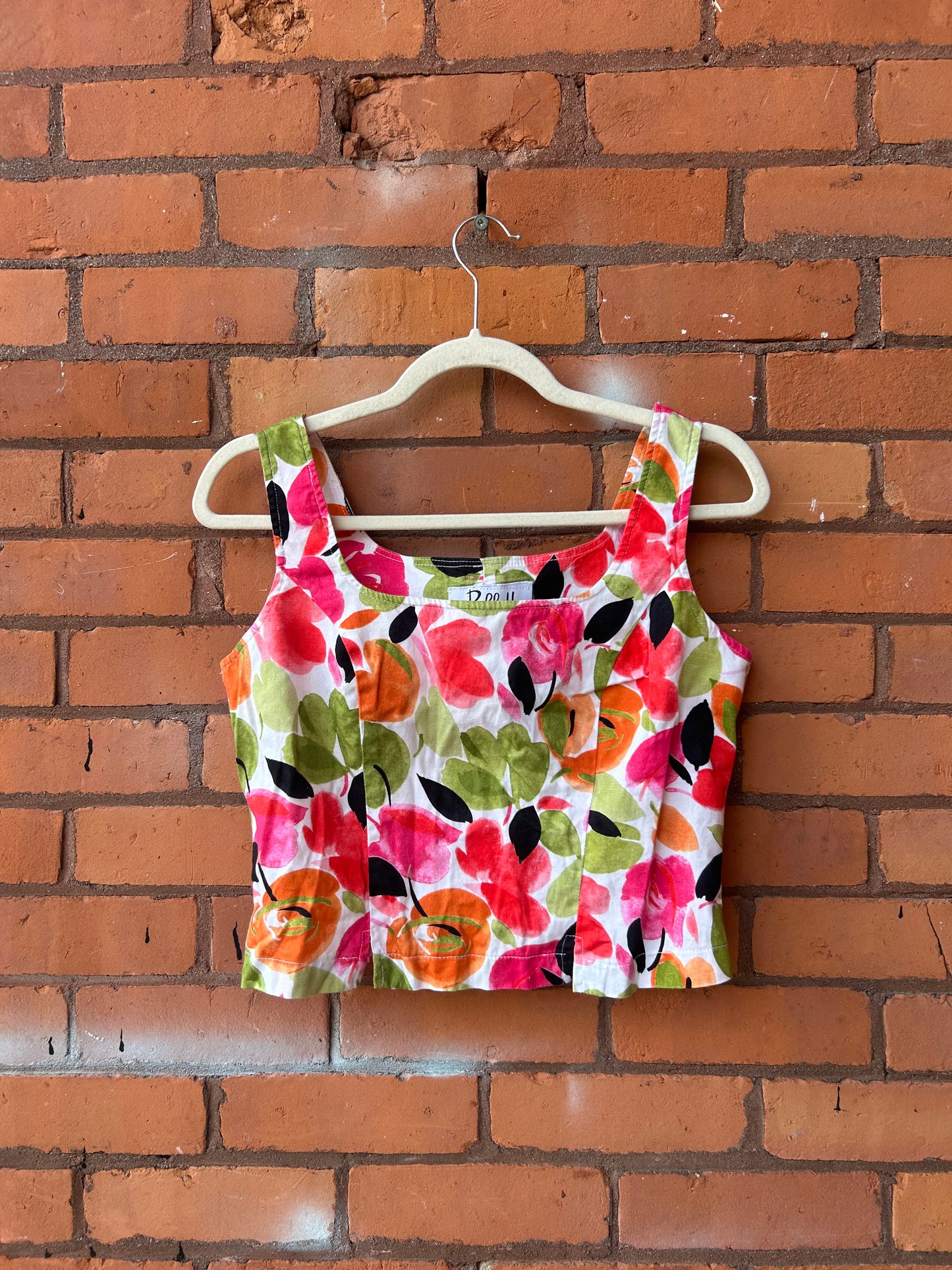 90’s Vintage Bright Floral Structured Crop Tank Top / Size M