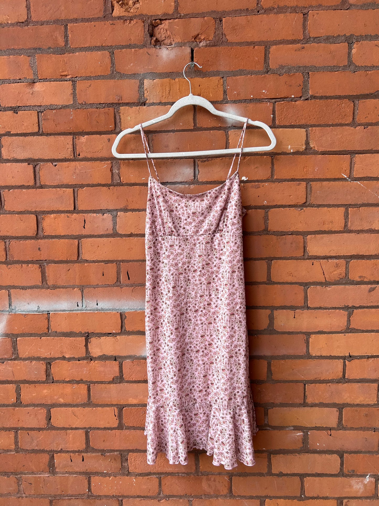90’s Vintage Pink Floral Ruffle Mini Dress / Size 4-6