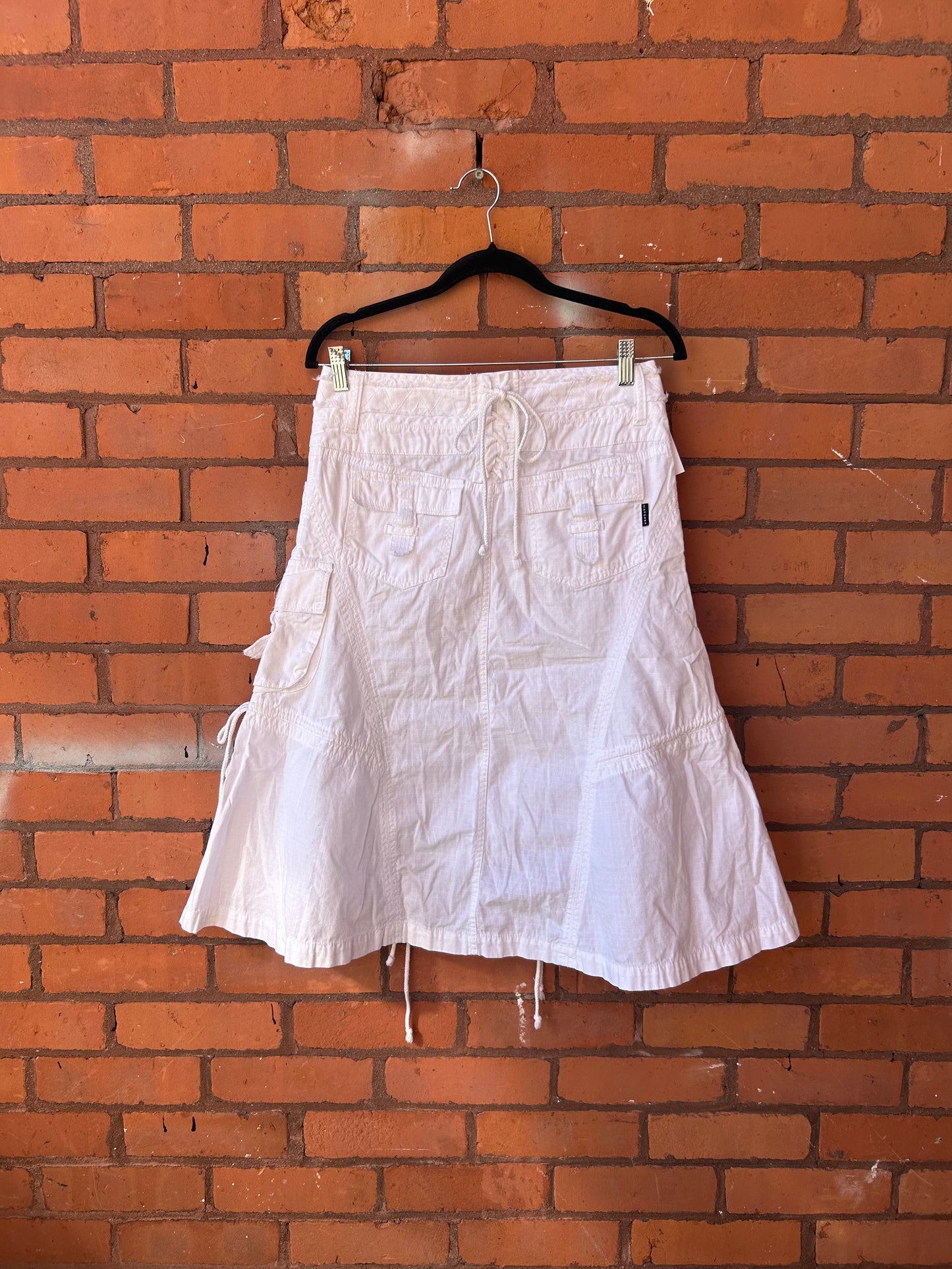 Y2K Vintage White Tie Cargo Midi Skirt / 30 Waist