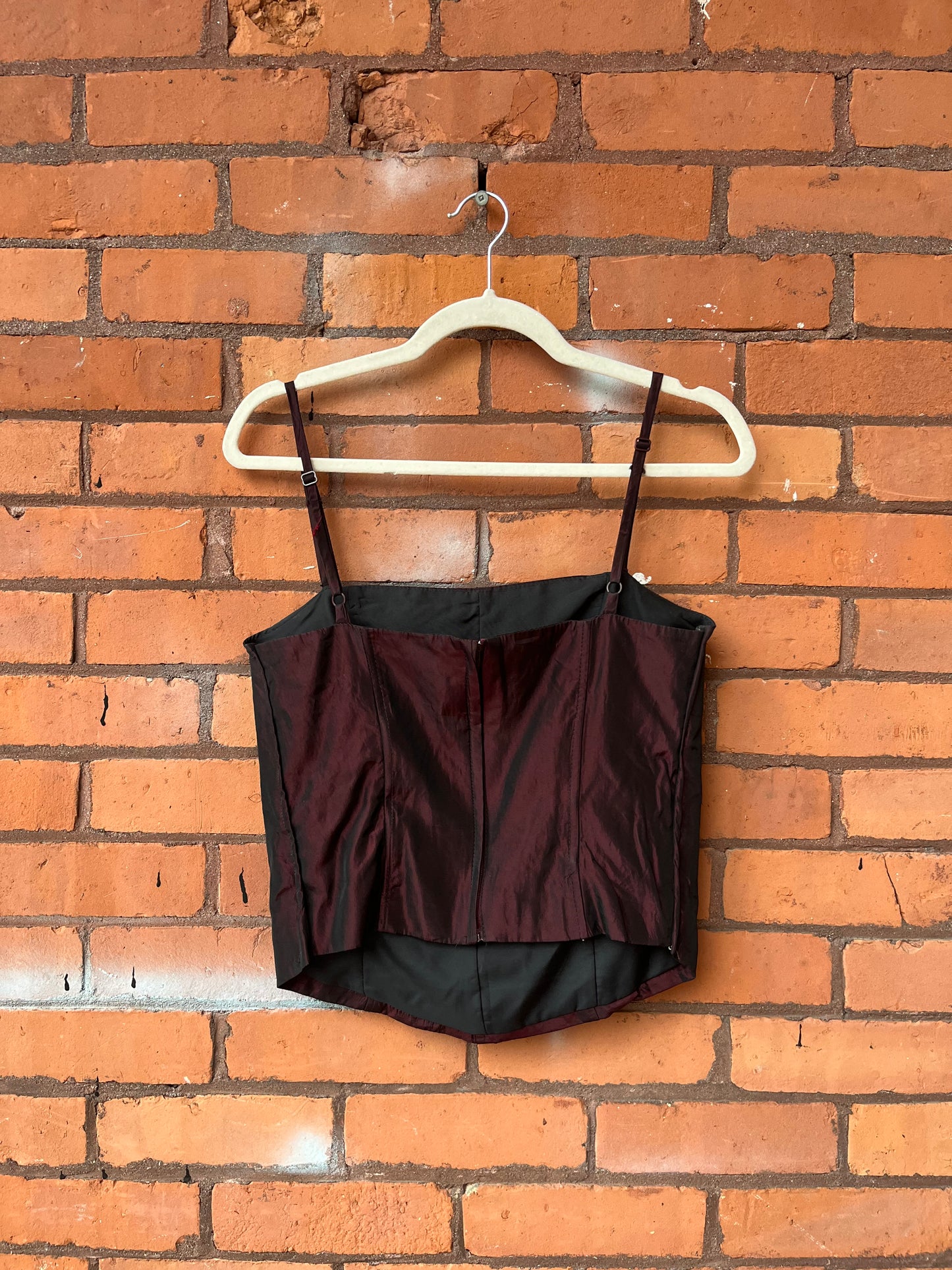 90’s Vintage Red & Black Metallic Vampy Corset Top / Size S