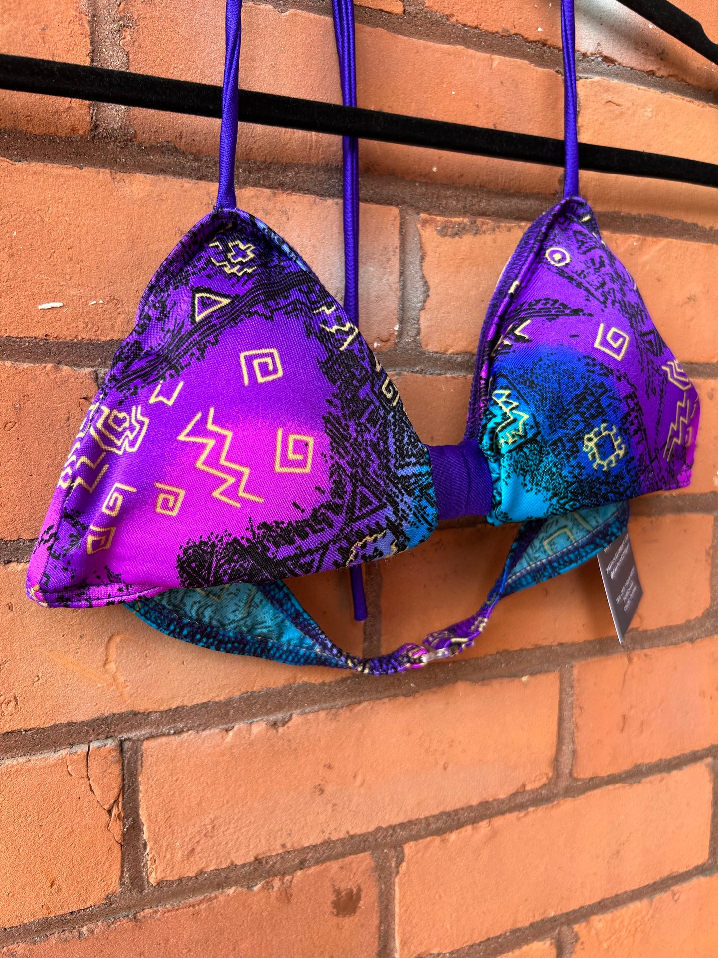 90’s Vintage Purple & Blue Abstract Halter Swim Top / Size S