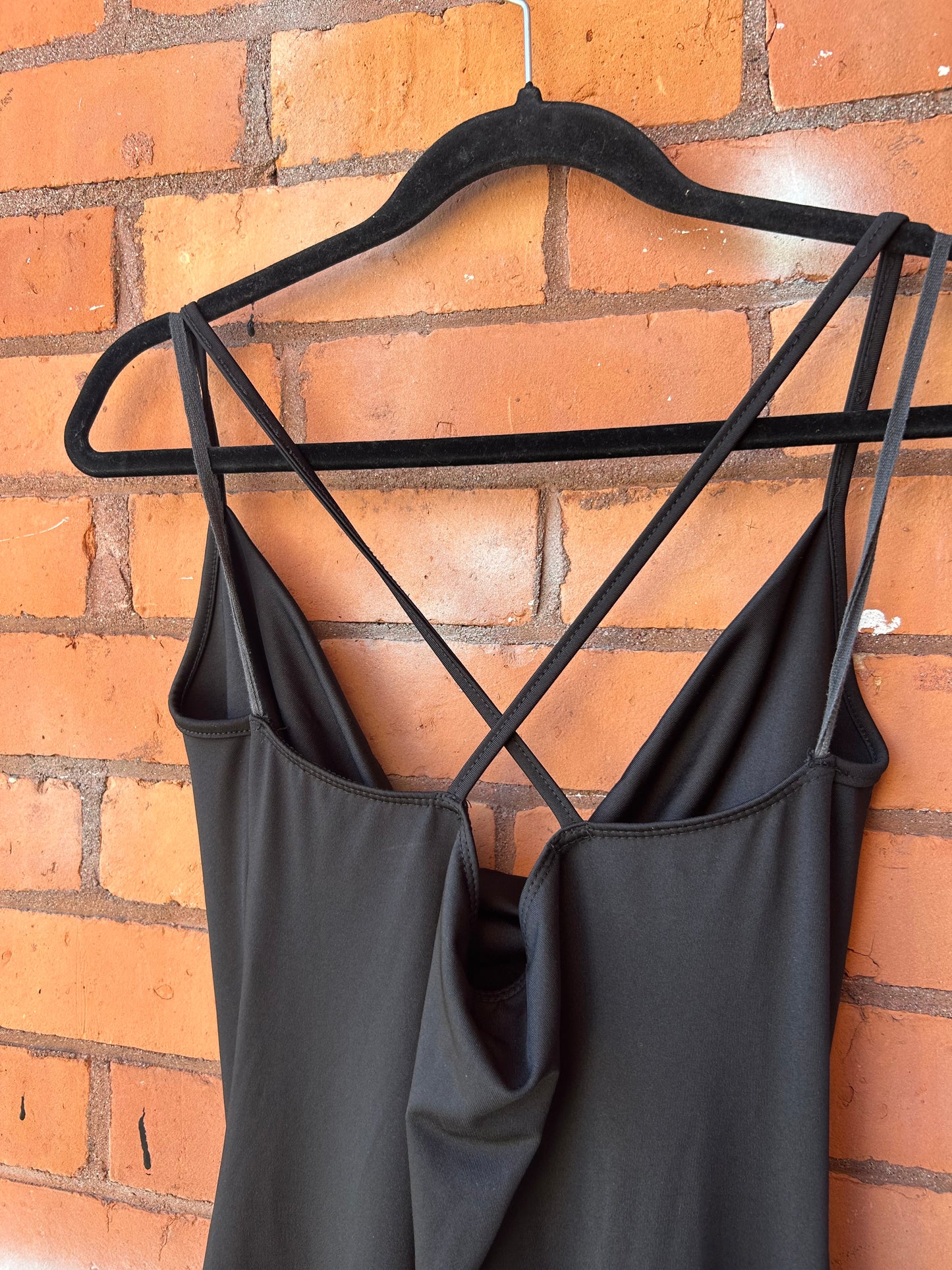 90’s Vintage Black Cowlneck Strappy Midi Dress / Size L
