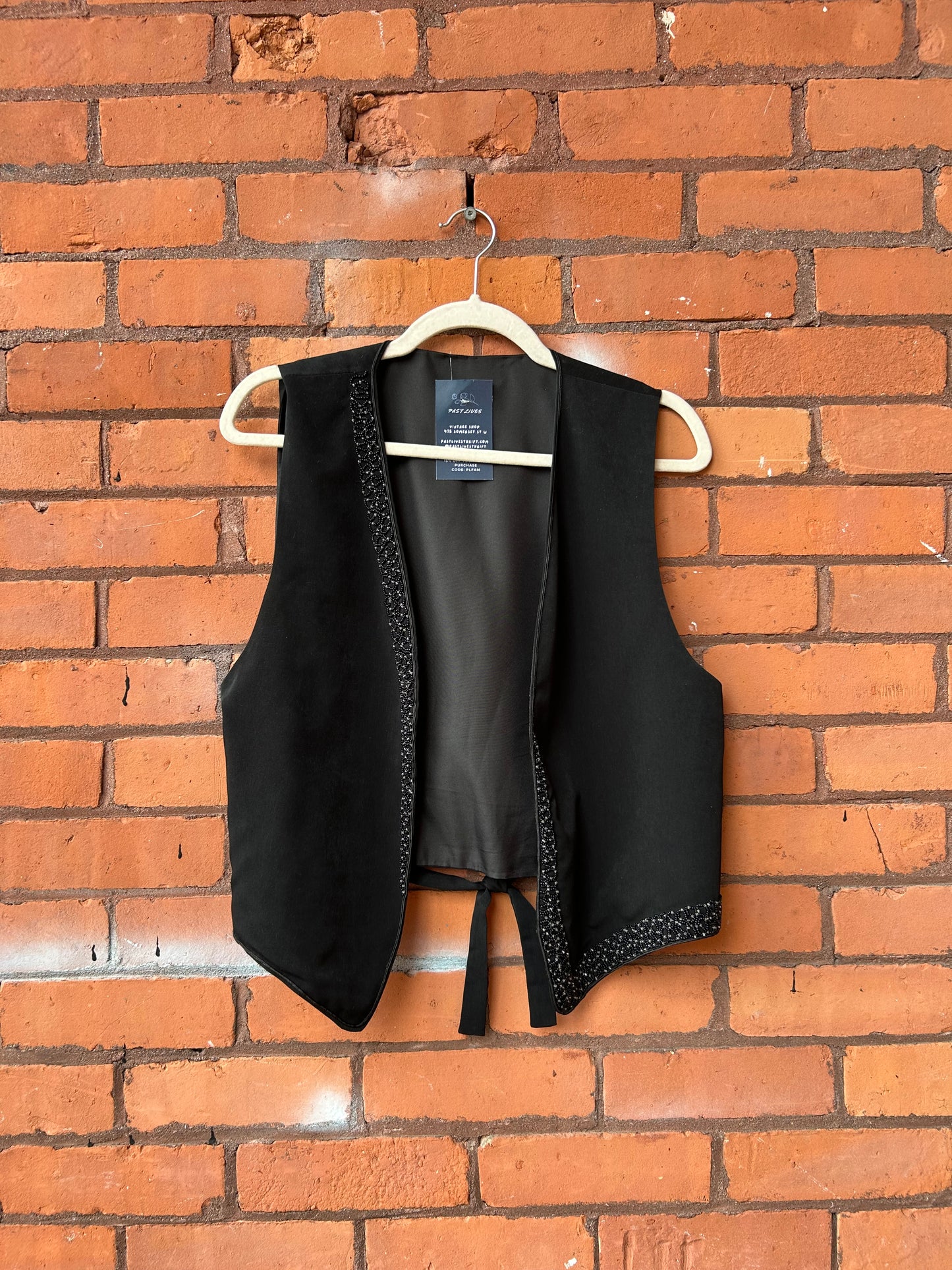 90’s Vintage Black Beaded Vest / Size M-L