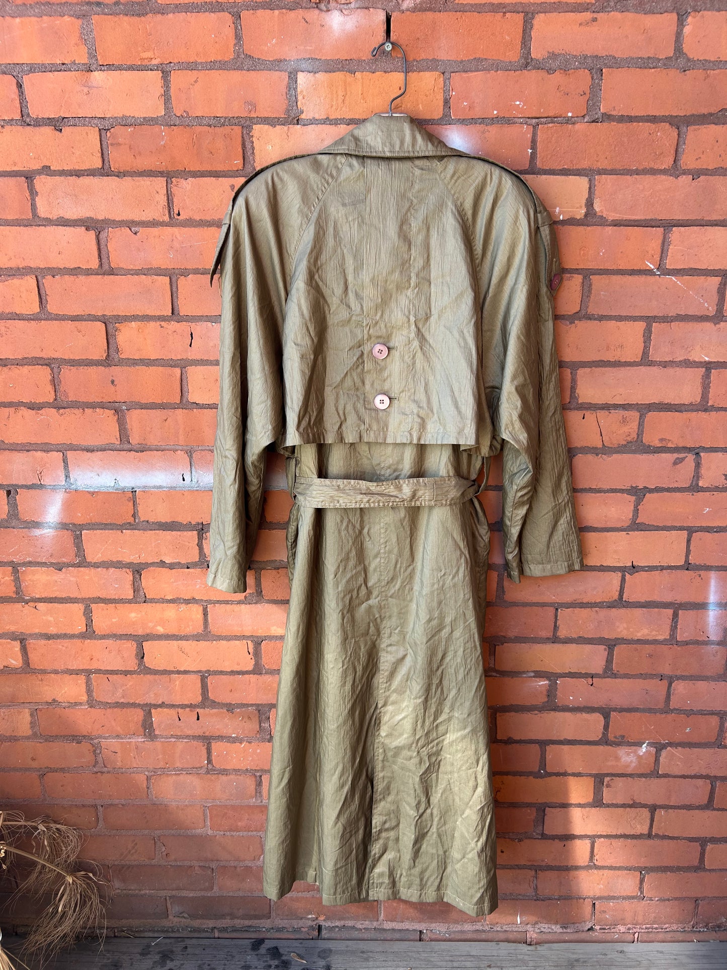 90’s Vintage Green Khaki Nylon Trench Coat / Size L