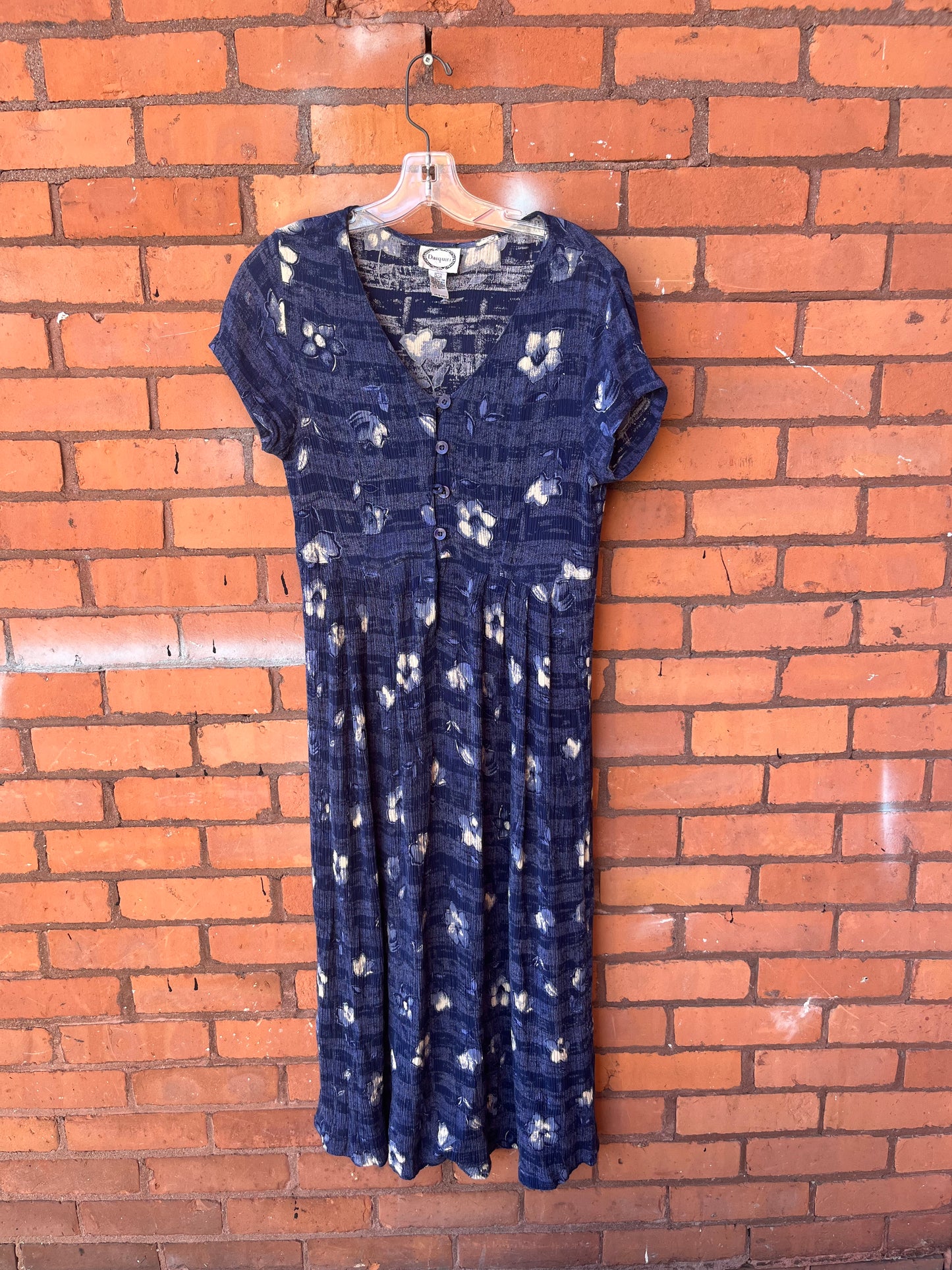90’s Vintage Blue Floral Button Down Maxi Dress / Size M