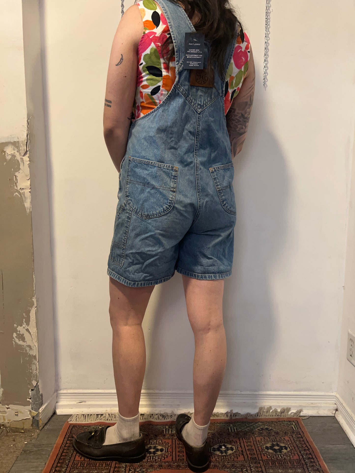 90’s Vintage Denim Short Overalls / 36 Waist