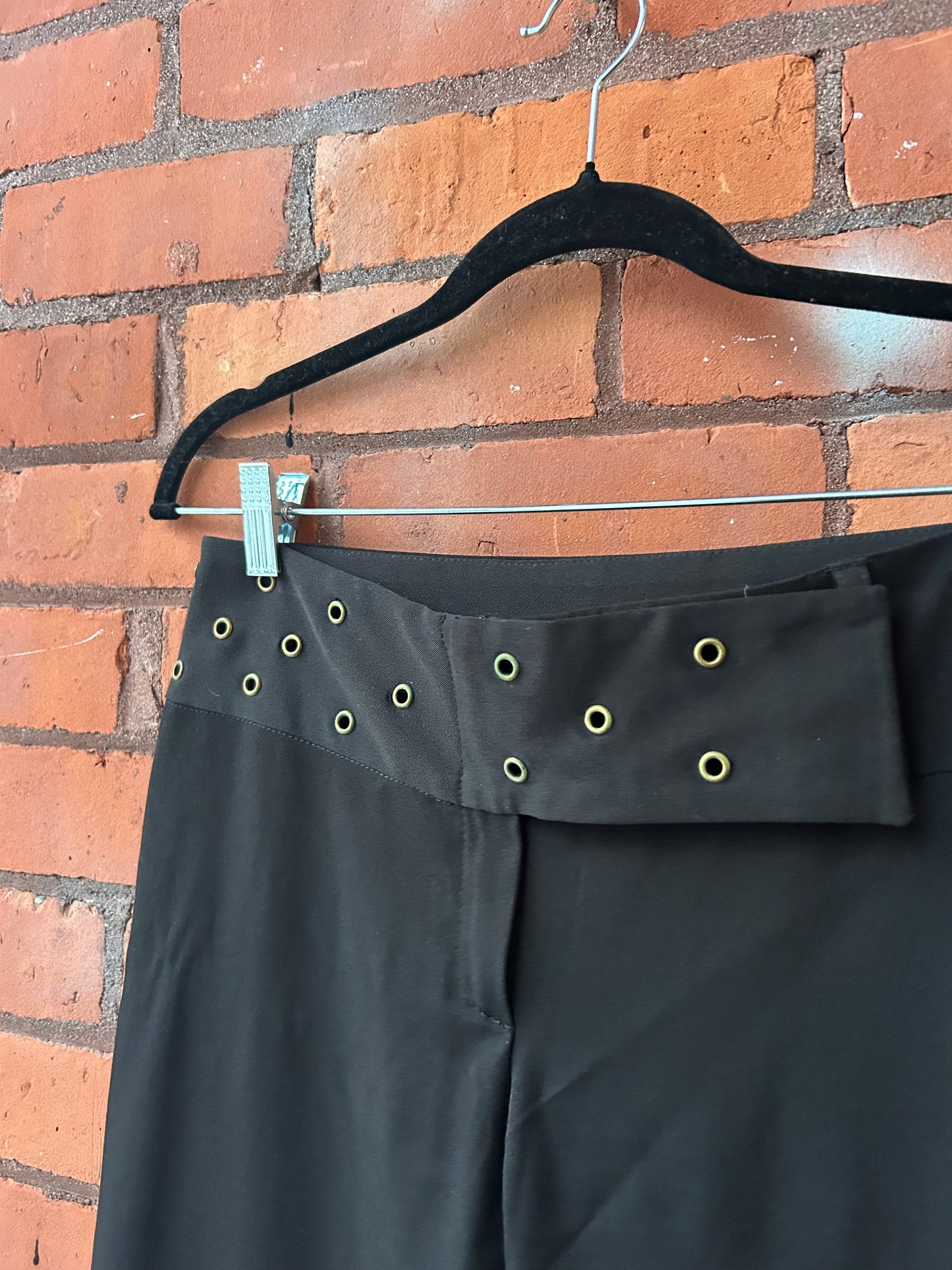 90’s Vintage Black Grommet Belt Low Rise Flare Pants / 29 Waist