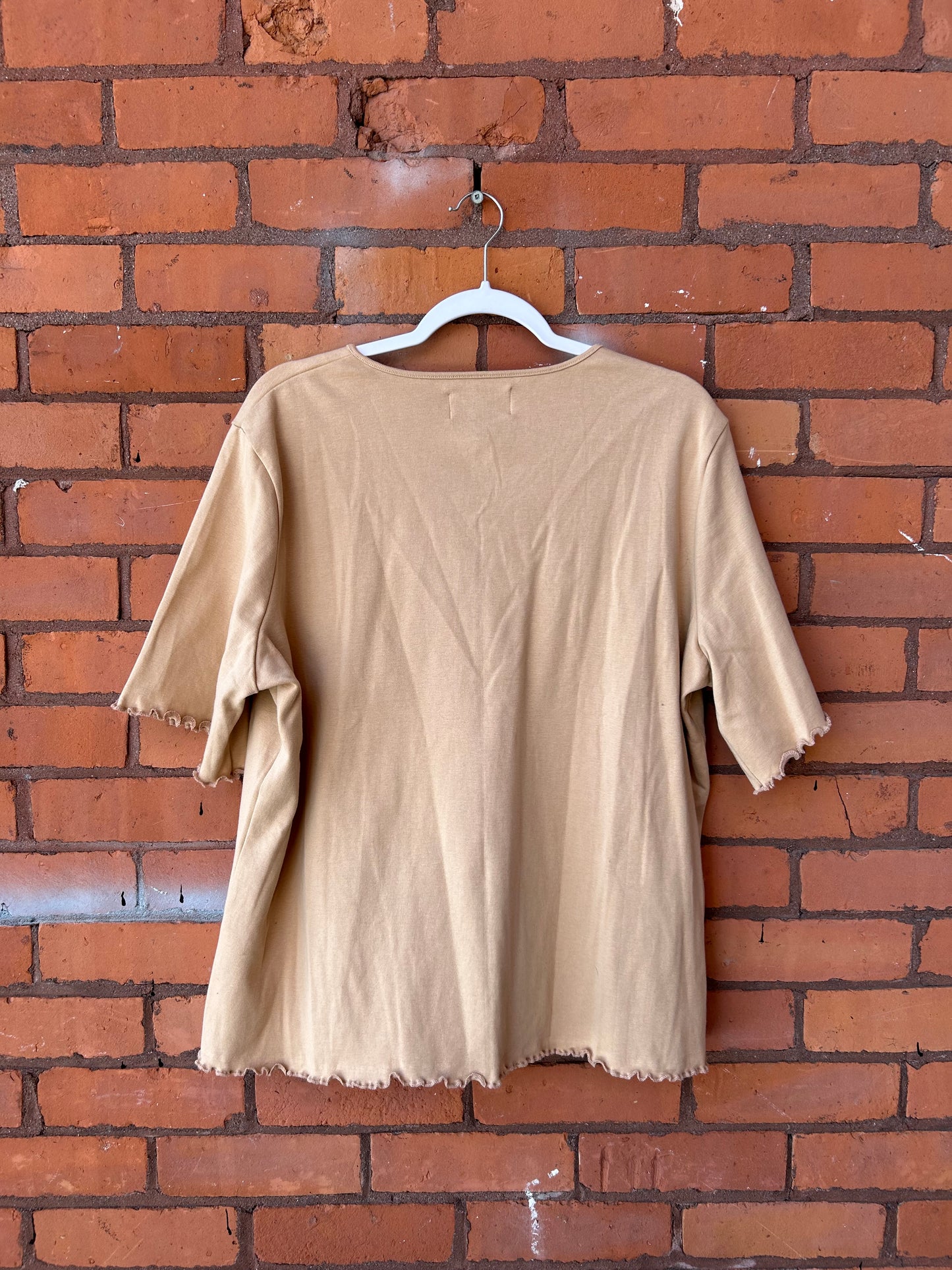 Y2K Vintage Beige Tie Chest Tee / Size 2X
