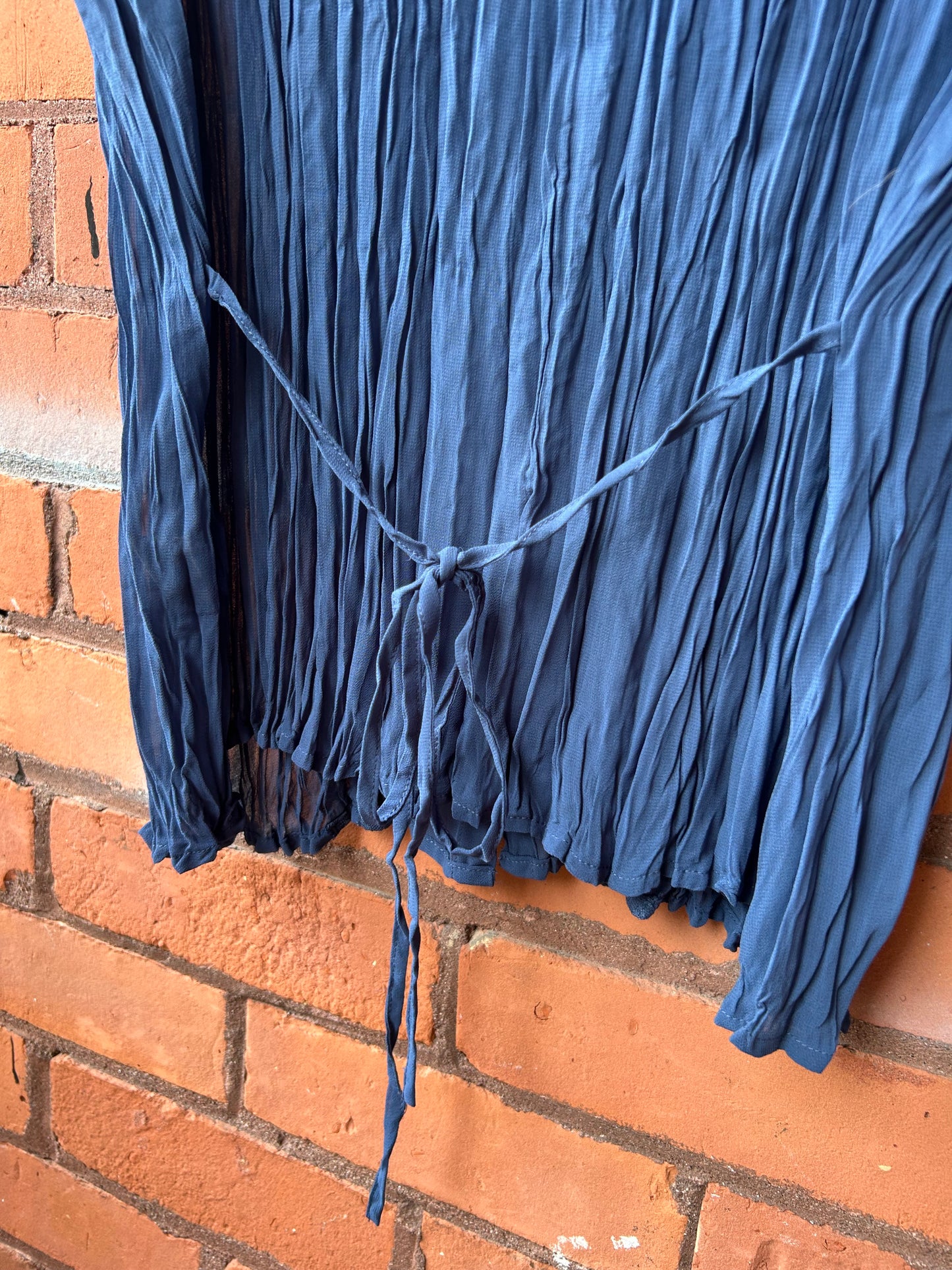 90’s Vintage Sheer Blue Crinkle Button Down Blouse / Size XXL
