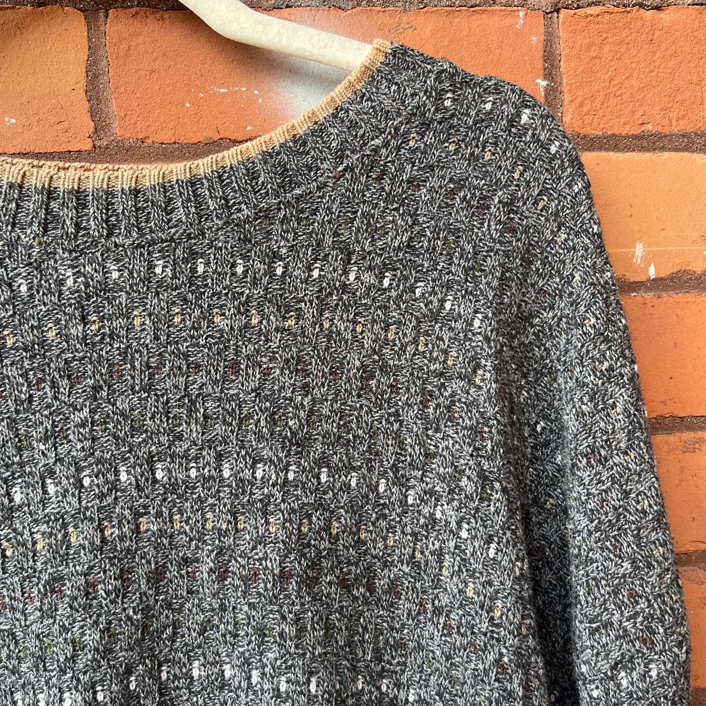 90’s Vintage Grey & Orange Cotton Slouchy Knit Sweater / Size XL