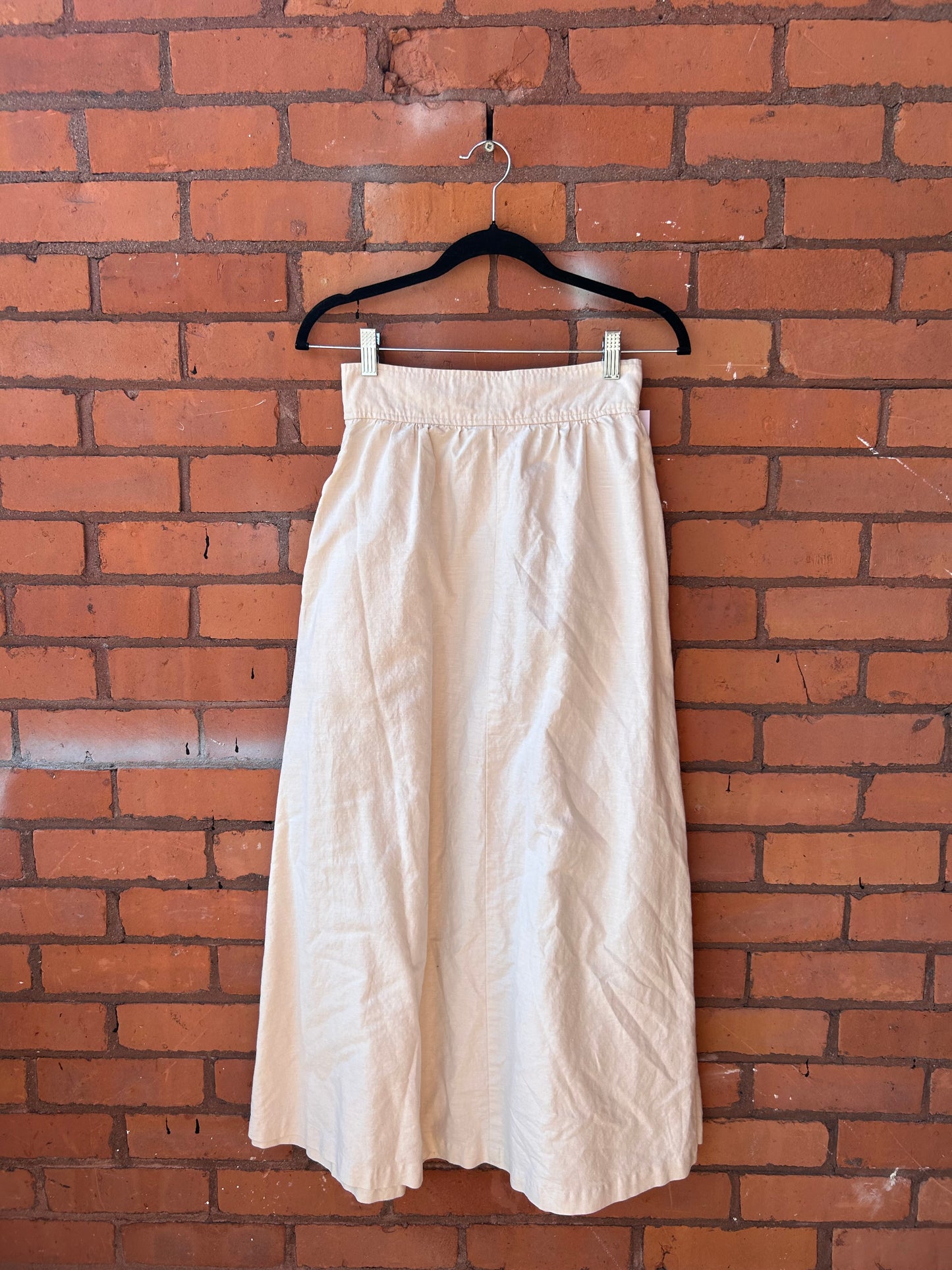 90’s Vintage Beige Linen & Cotton A-Line Button Down Skirt / 26 Waist