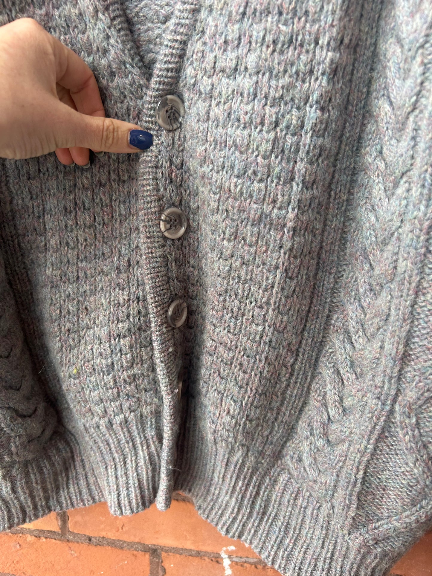 90’s Vintage Grey & Lilac Wool Cardigan / Size XL