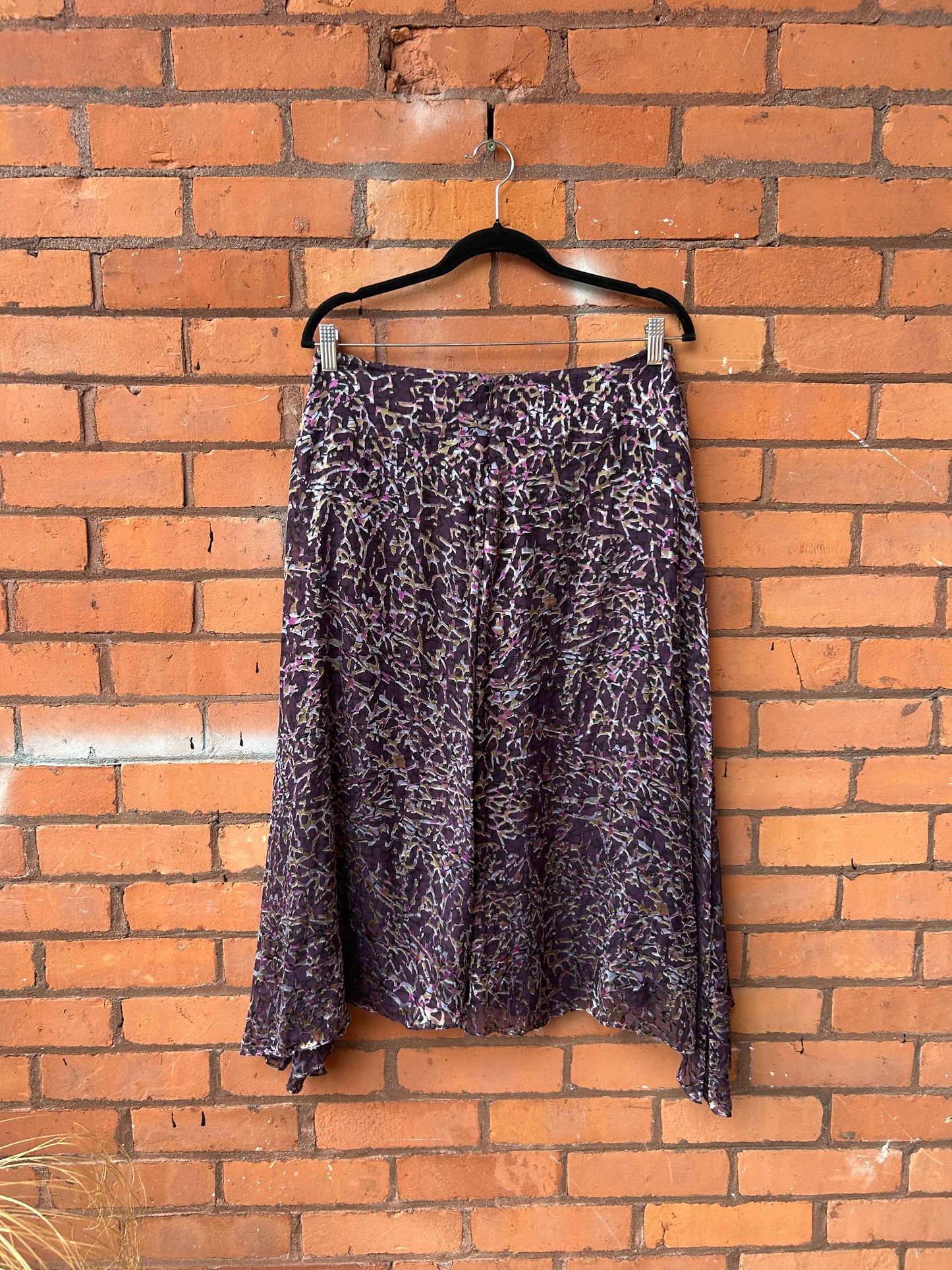 90’s Vintage Purple Velvet Burnout Silk Midi Skirt / 32 Waist