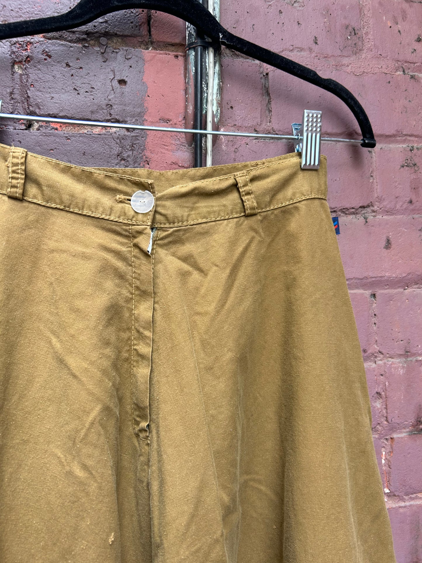 80’s Vintage Deep Mustard Cotton Tiered Midi Skirt / 24 Waist