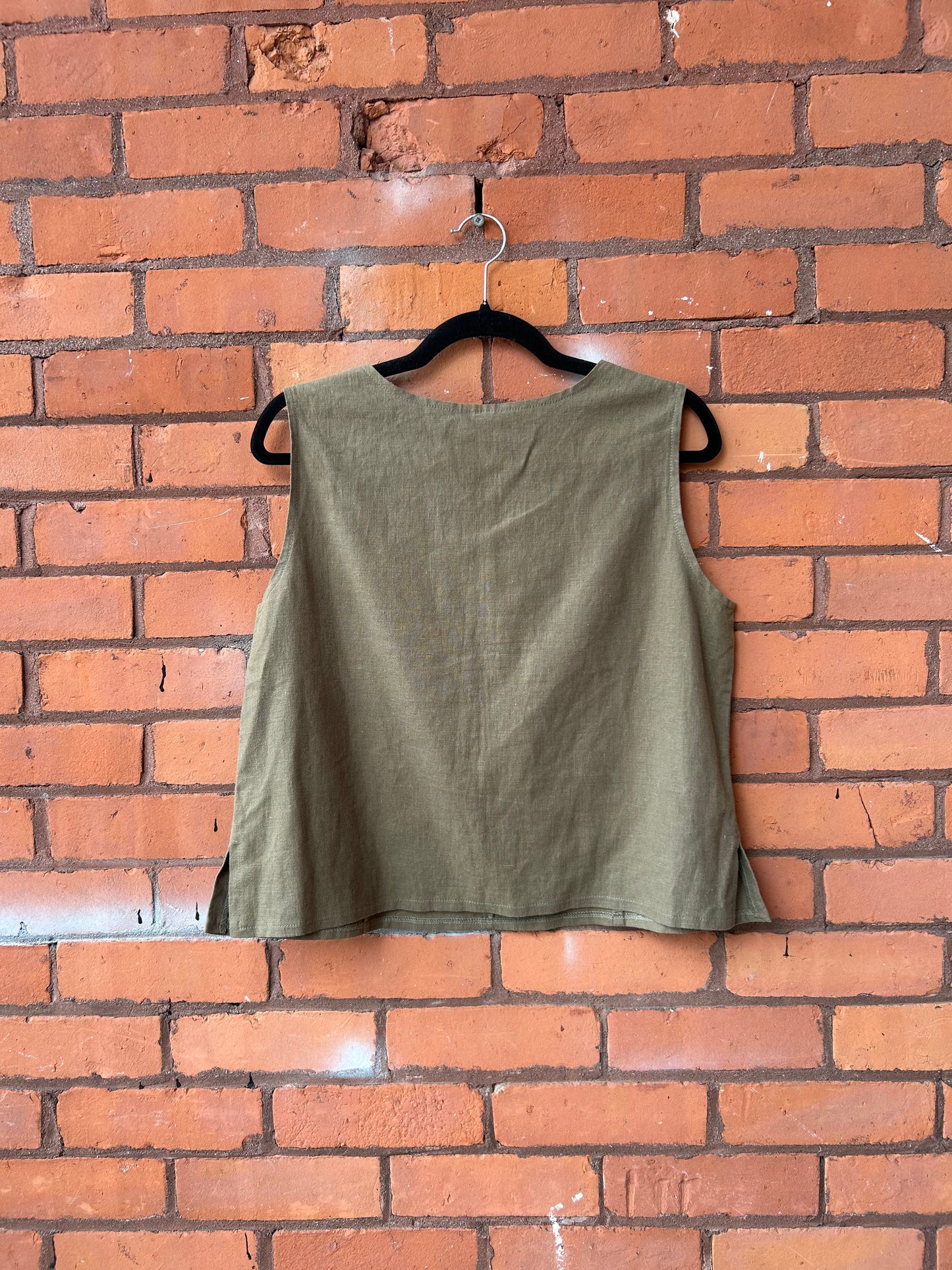 90’s Vintage Olive Green Linen Blend Boxy Tank Top / Size L