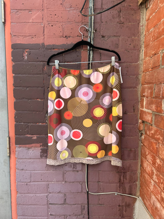 90's Vintage Pink & Brown Bullseye Midi Skirt / 32-38 Waist