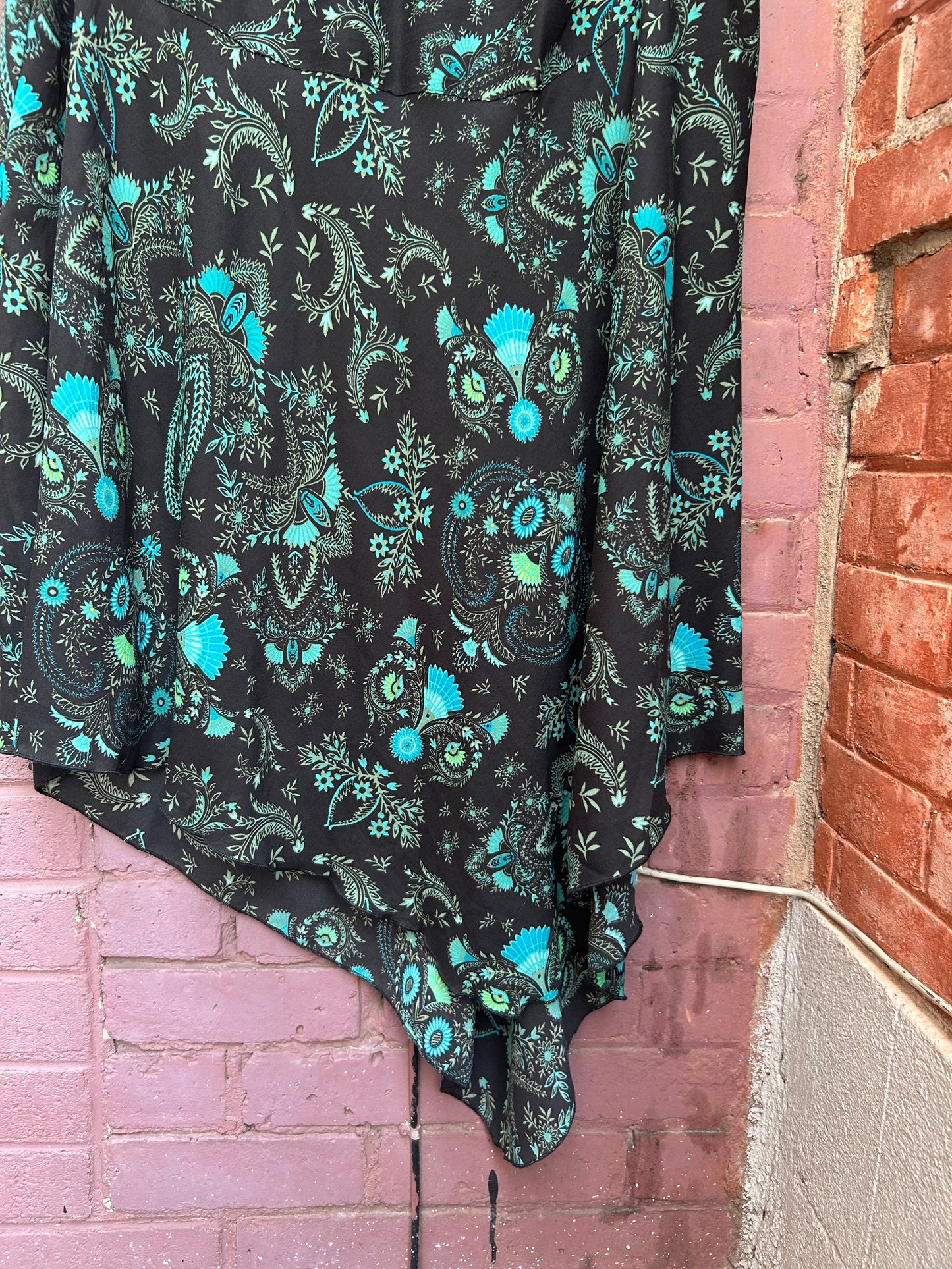 Y2K Vintage Teal & Black Asymmetrical Midi Skirt / 40 Waist