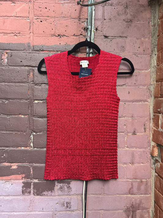 90's Vintage Red Satin Textured Tank Top / Size M