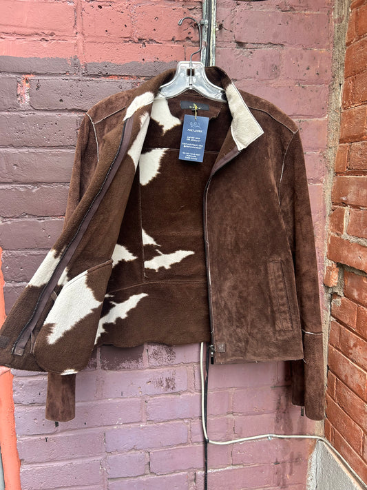 90’s Vintage Brown Suede Cow Print Jacket / Size M