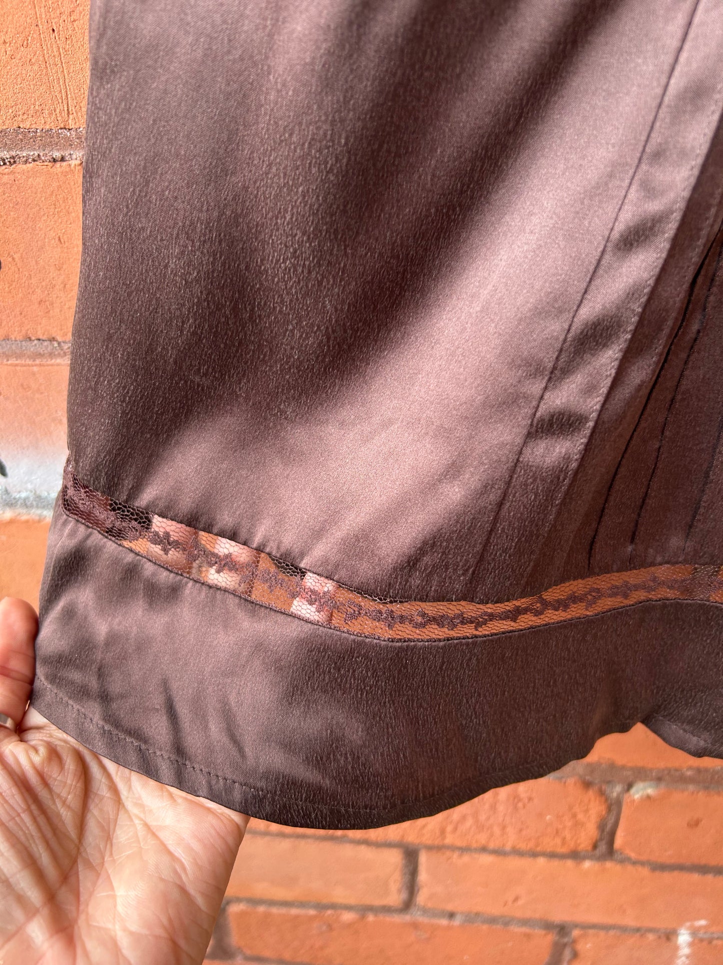 Y2K Vintage Brown Silk & Lace Fairy Top / Size XS