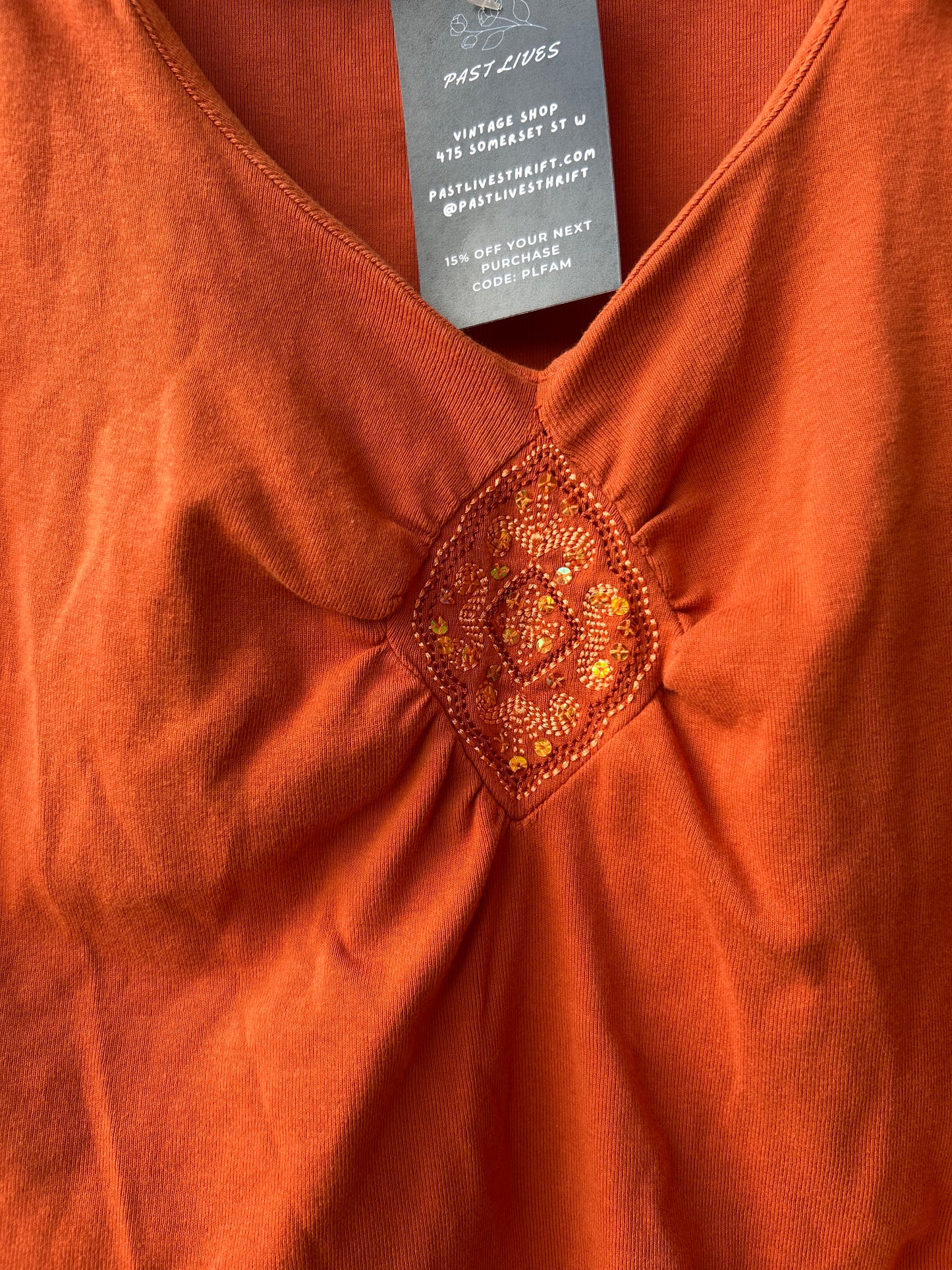 Y2K Vintage Orange Cotton & Sequin Boho Tank Top / Size 3X