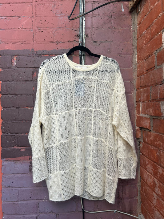90's Vintage Cream Mohair Patchwork Sheer Sweater / Size XS-L