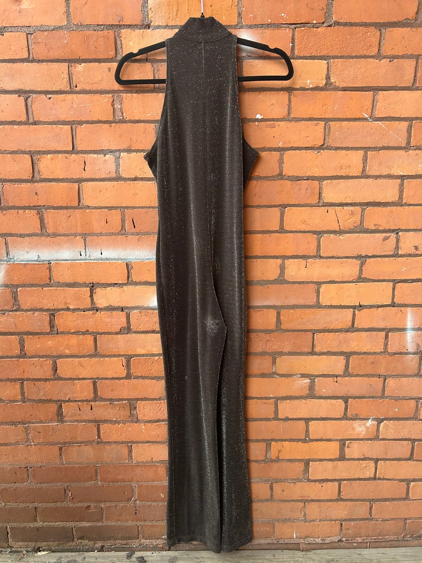 90’s Vintage Brown Sparkly Zip Up Cat Suit / Size S