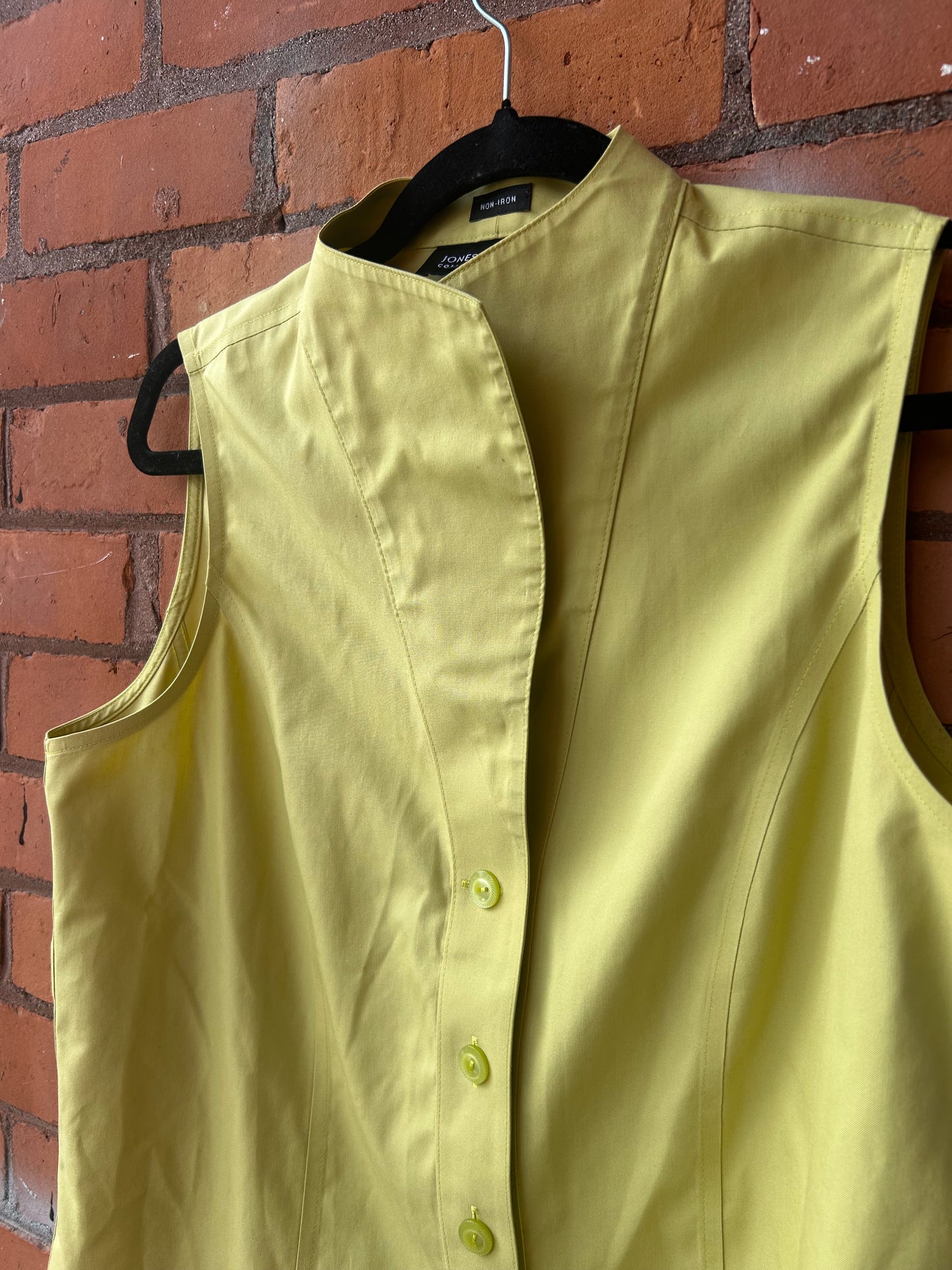 Y2K Vintage Chartreuse Sleeveless Button Down Blouse / Size L