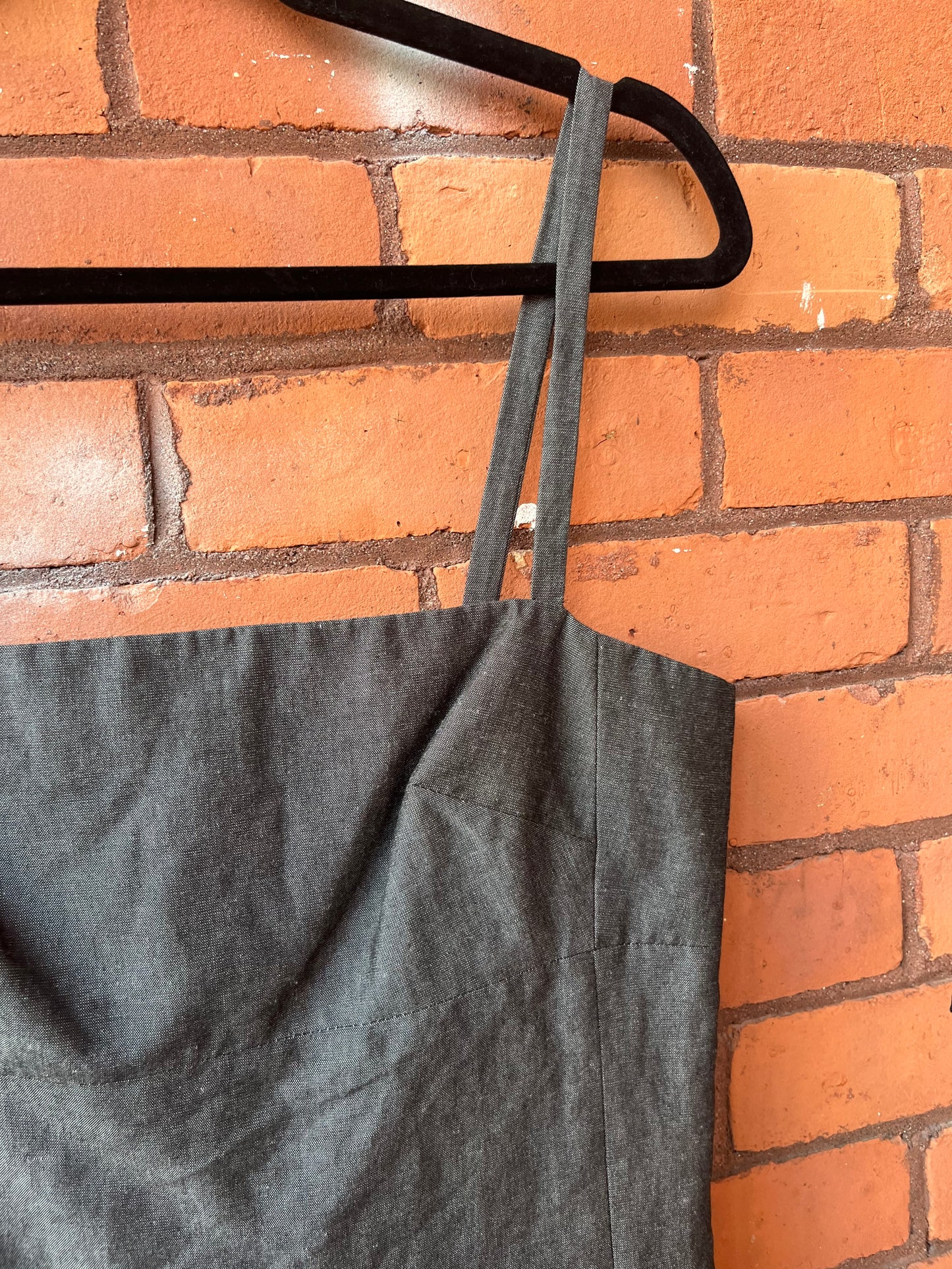 90’s Vintage Grey Square Neck Linen Blend Midi Dress / Size 6-8
