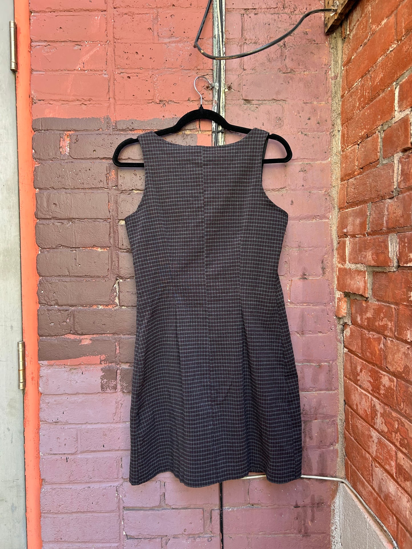 90’s Vintage Micro Plaid Slit Mini Dress / Size 8
