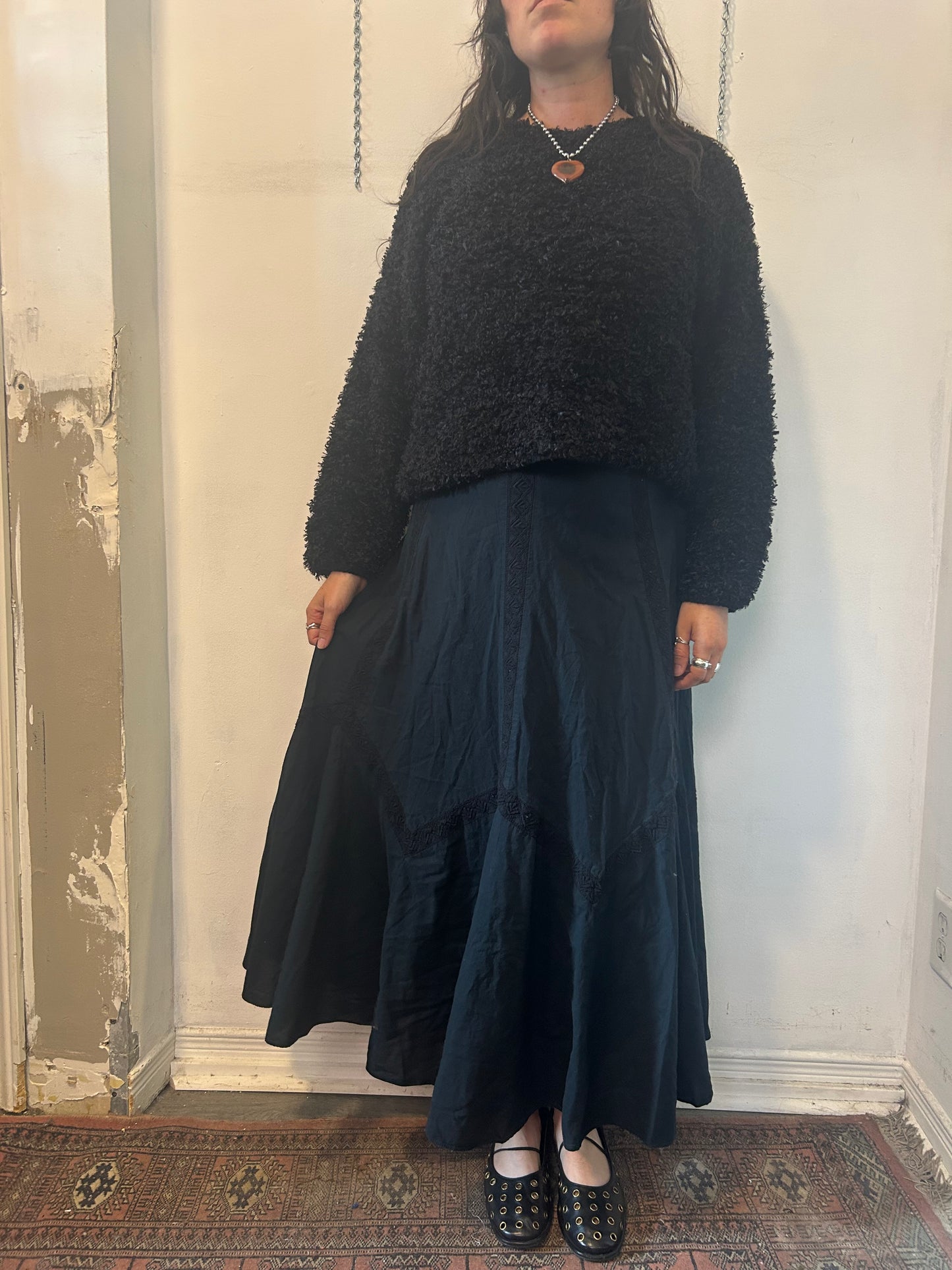 90’s Vintage Fuzzy Black Boxy Sweater / Size XL