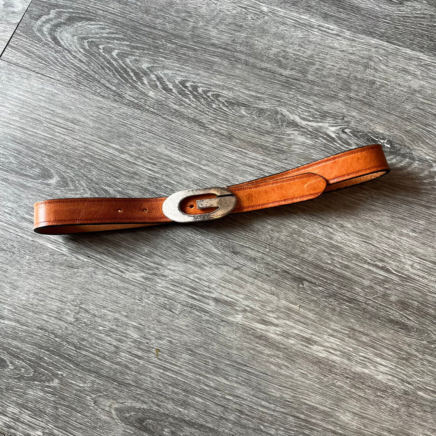 90’s Vintage Brown Leather Guess Belt / 29 - 32 Waist