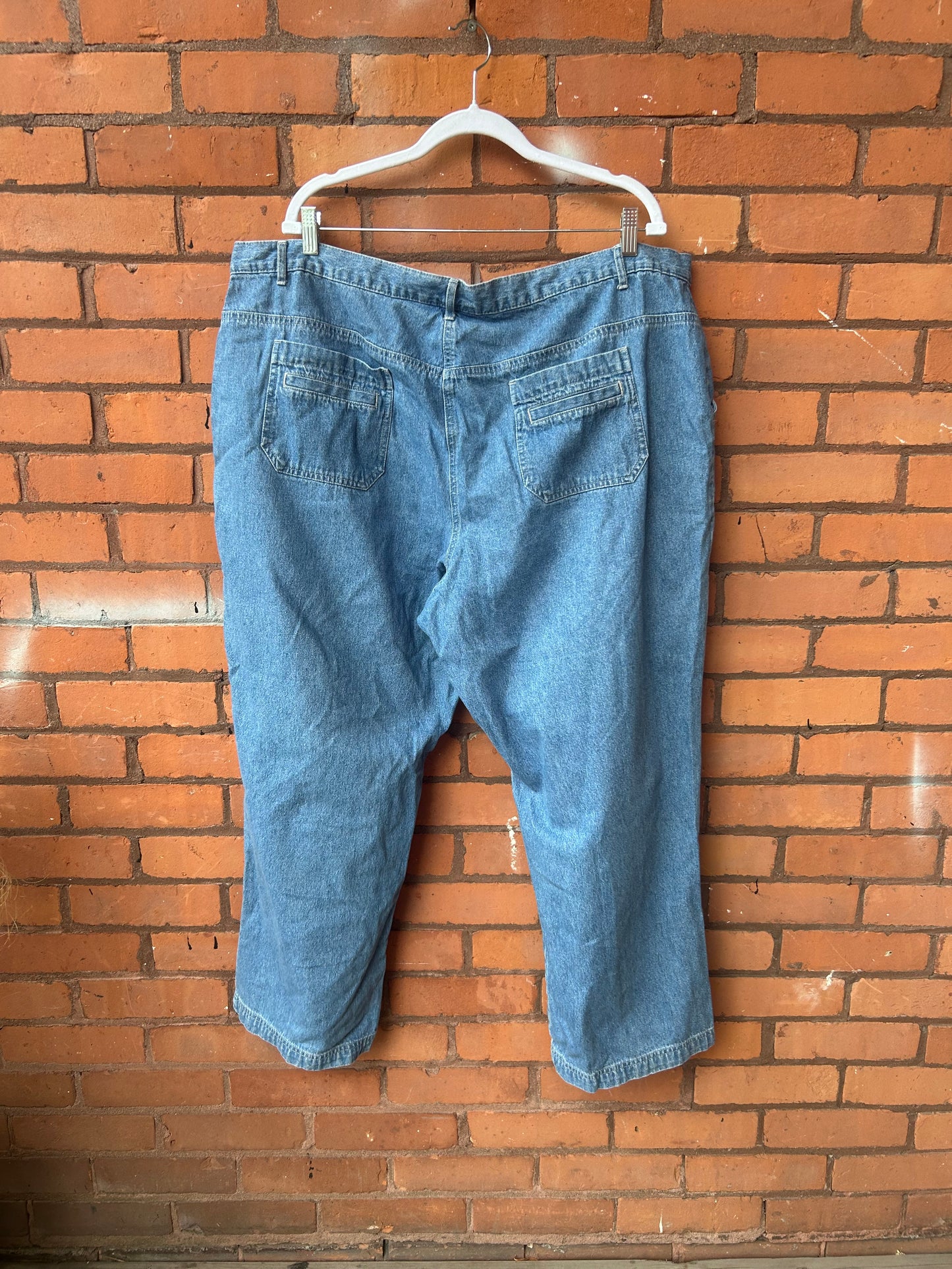 90’s Vintage Classic Blue Wide Leg Jeans / 46 Waist