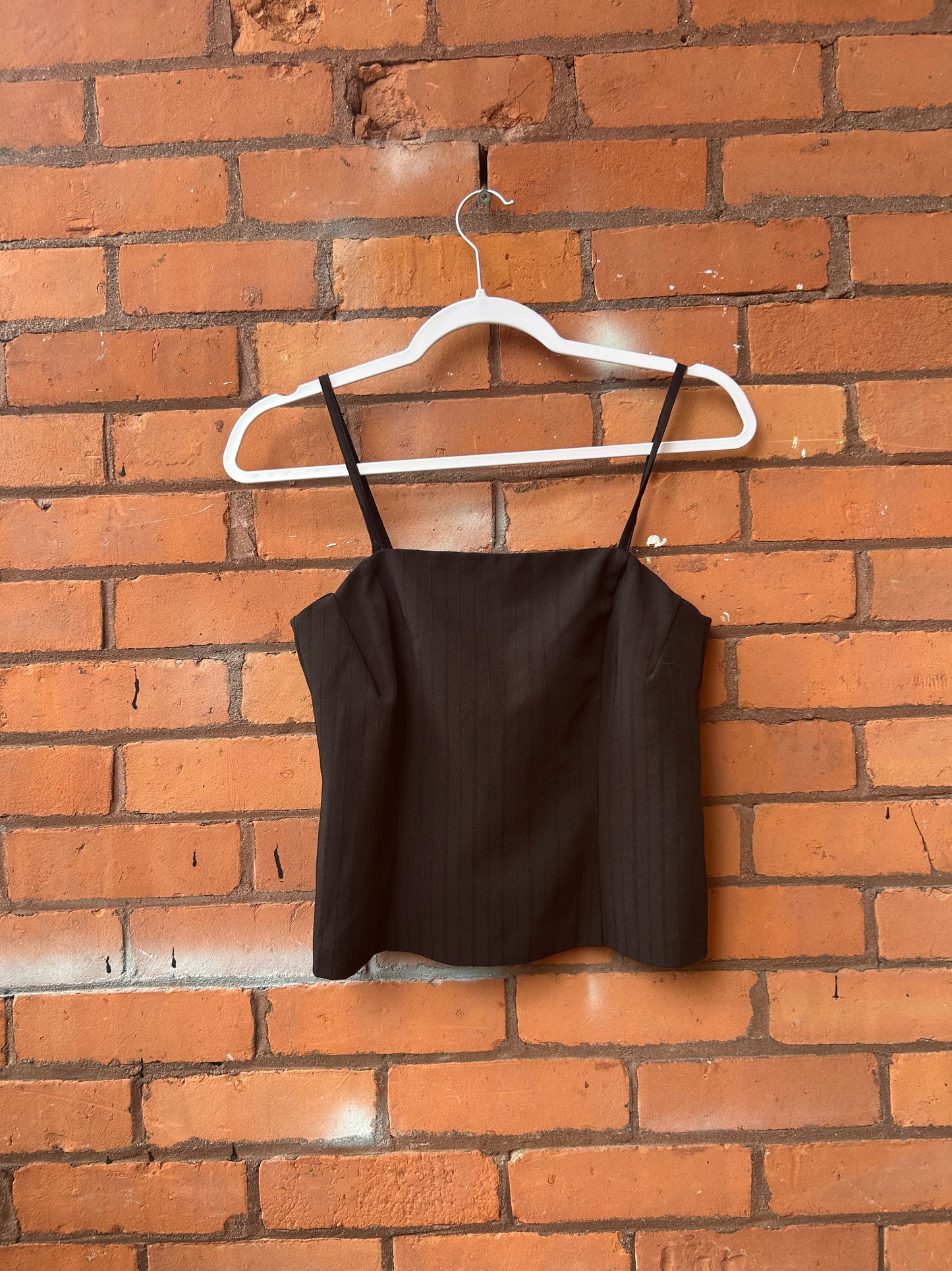 90’s Vintage Black Striped Square Neck Cropped Tank Top / Size S