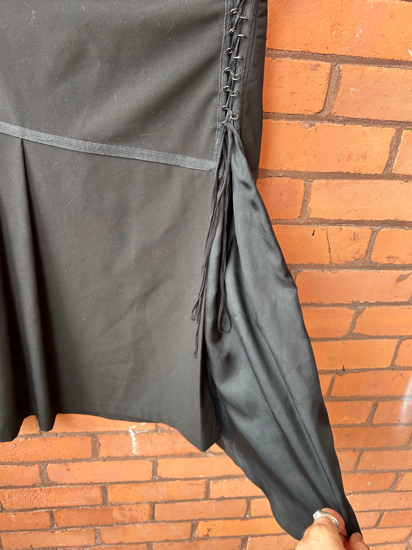 Y2K Vintage Black Asymmetrical Lace Up Midi Skirt / 34 Waist