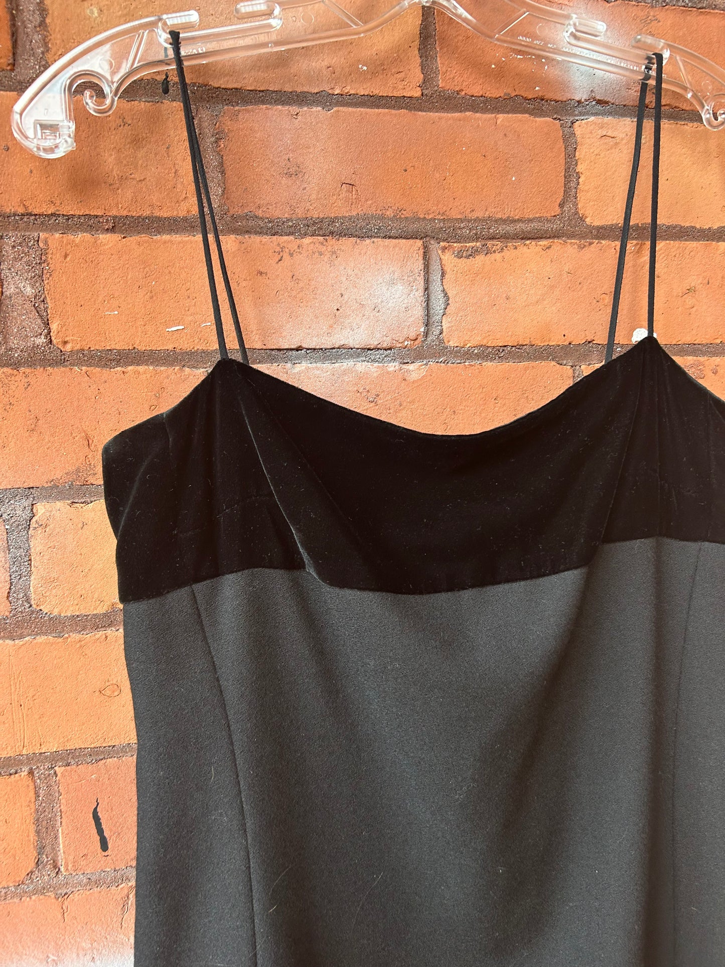90’s Vintage Black Velvet Square Neck Mini Dress / Size 6