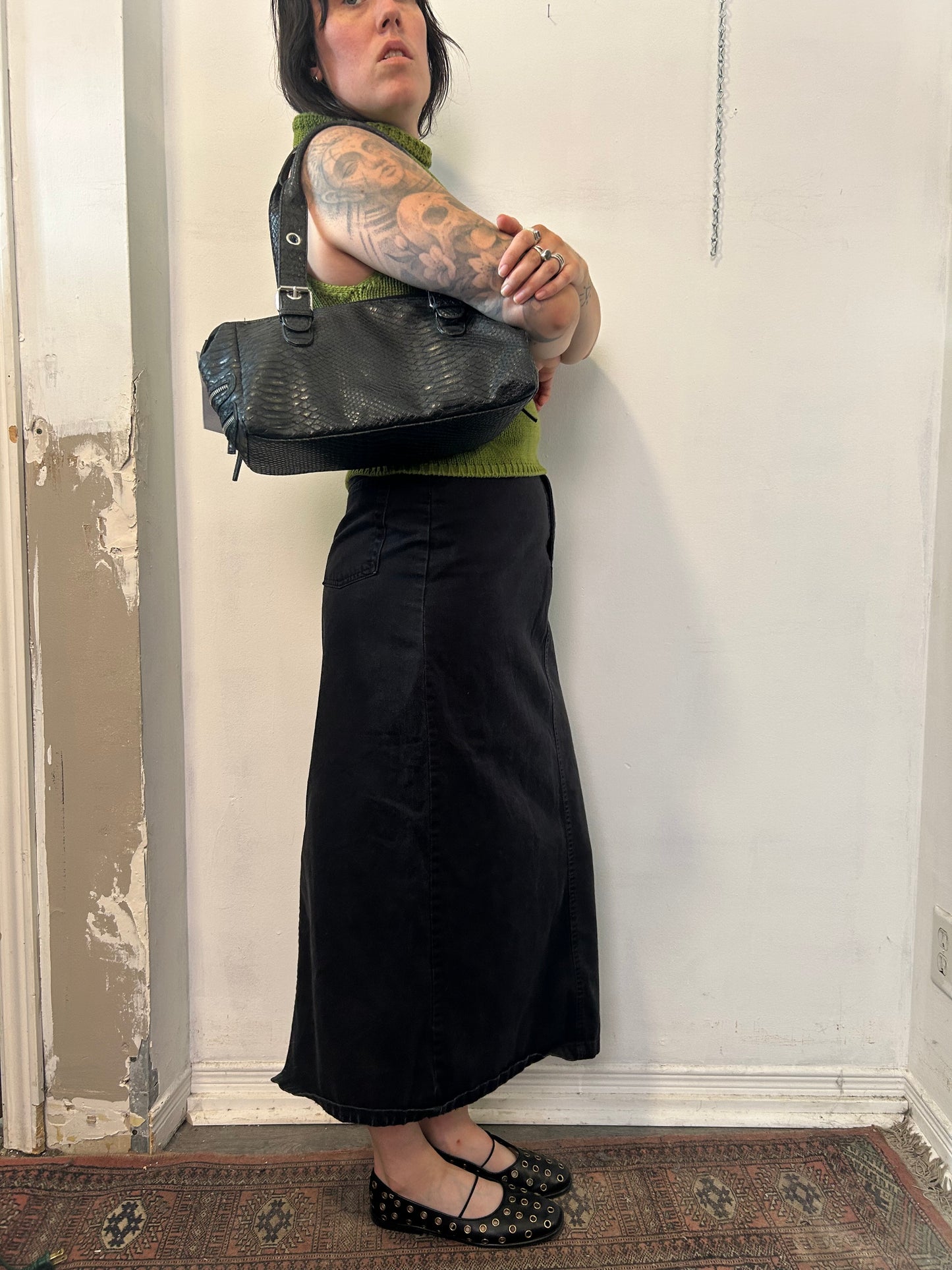 Y2K Vintage Black Faux Snake Skin Shoulder Purse