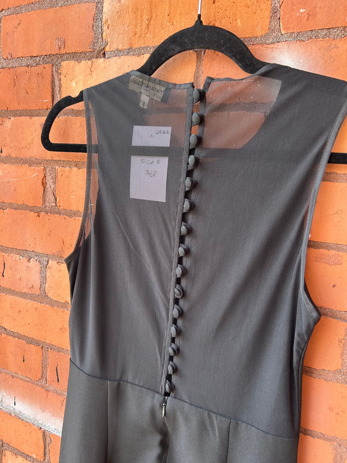 90’s Vintage Black Mesh & Button Back Dress / Size 4