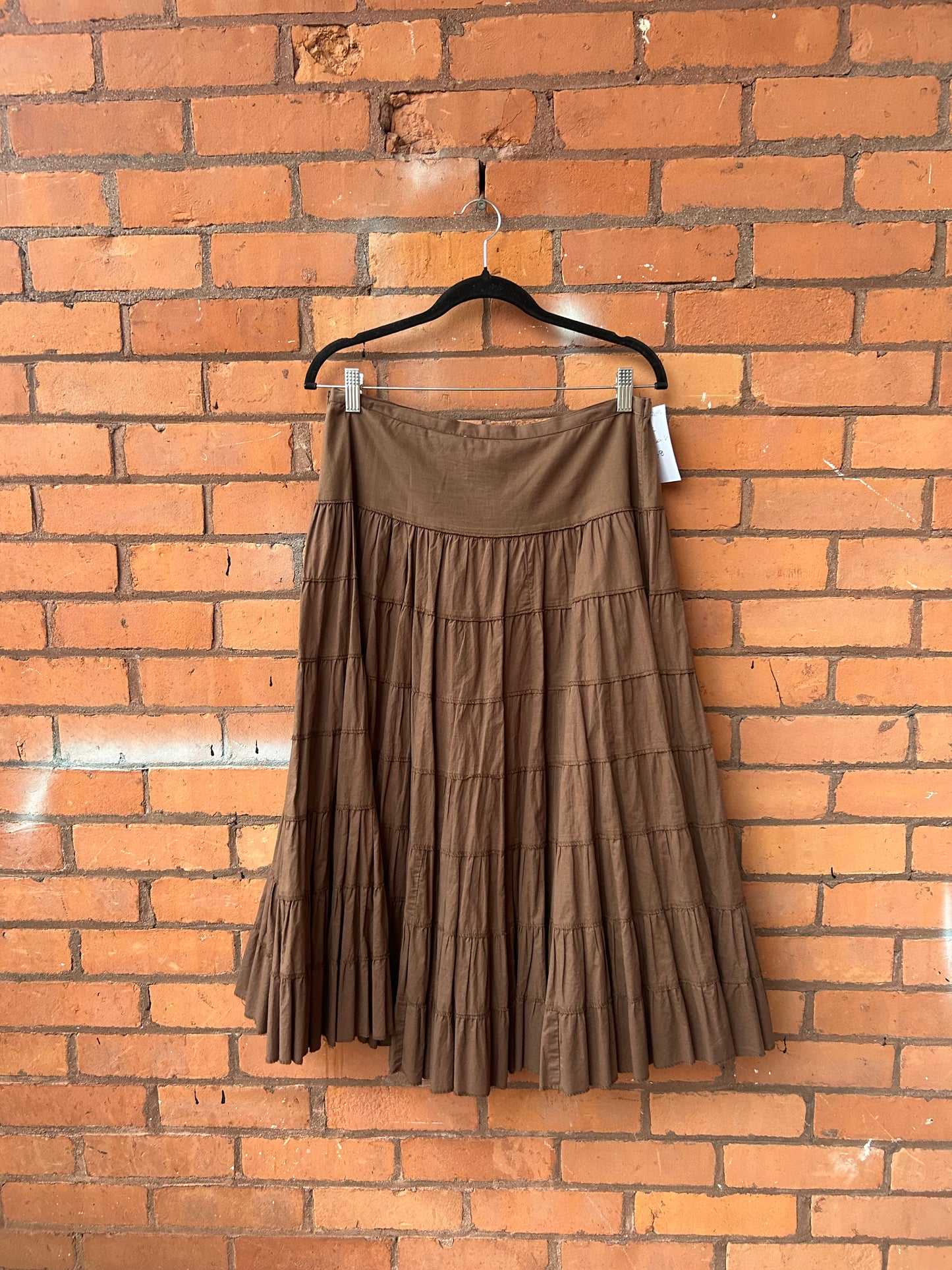 Y2K Vintage Brown Cotton Tiered Skirt / 30 Waist