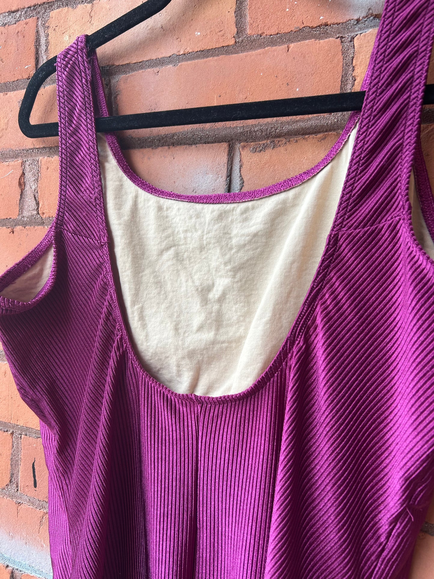 90’s Vintage Magenta Ribbed Low Back Swim Suit / Size XXL