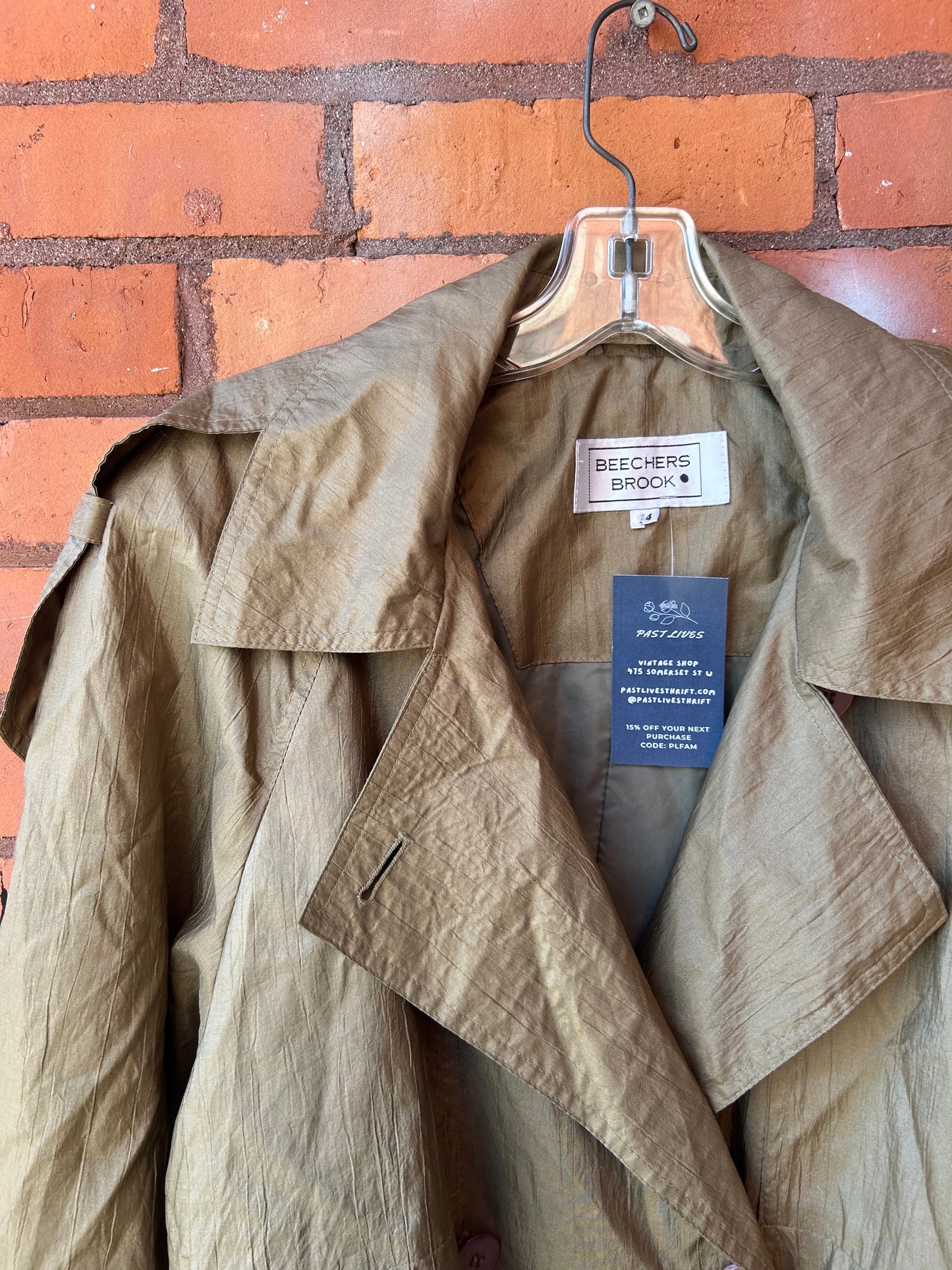 90’s Vintage Green Khaki Nylon Trench Coat / Size L