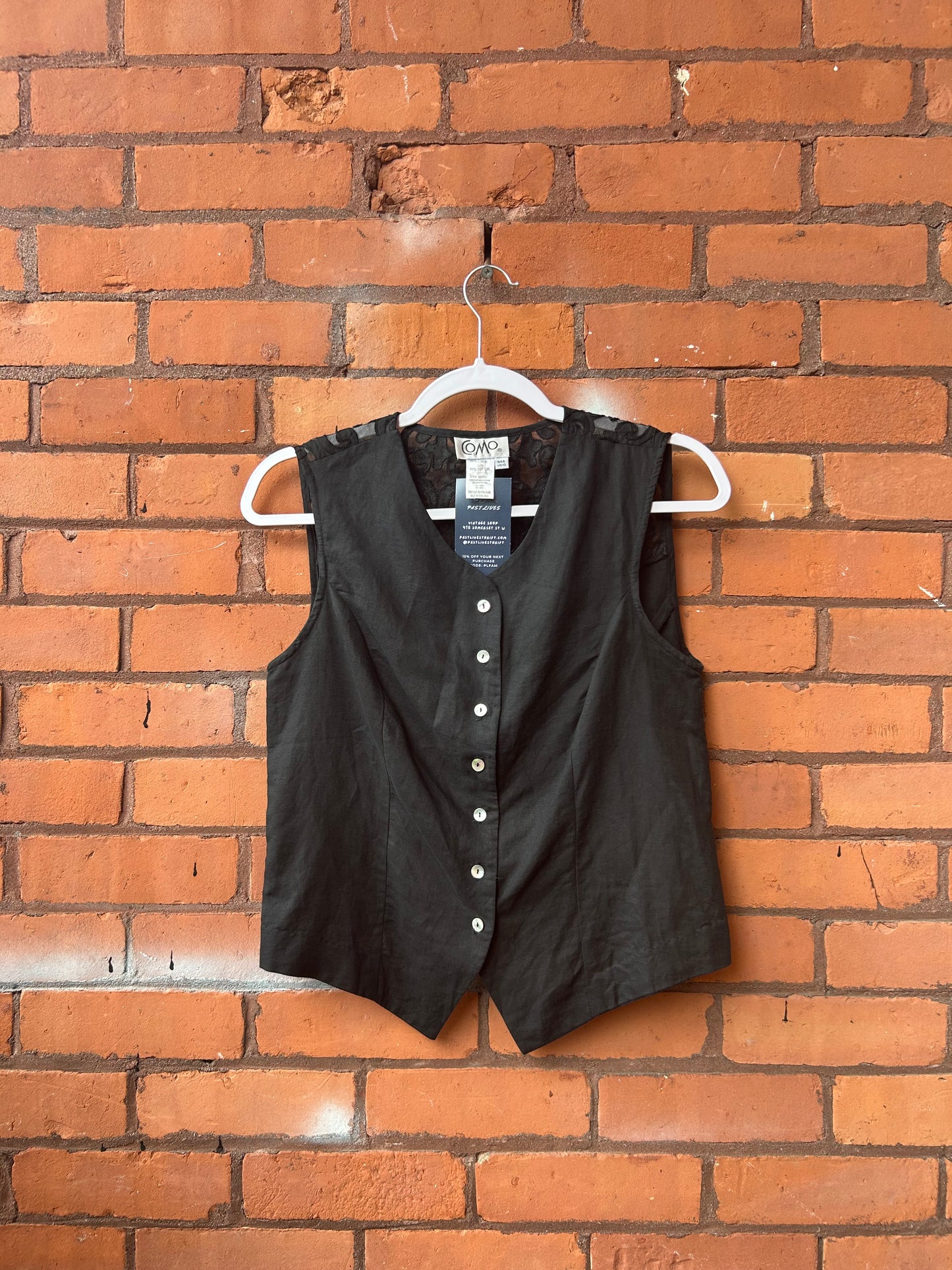 90’s Vintage Black Linen Vest / Size M