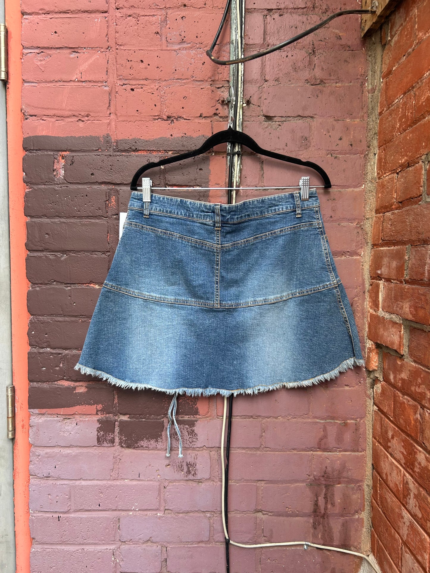 90's Vintage Denim Tie Mini Skirt / 32 Waist